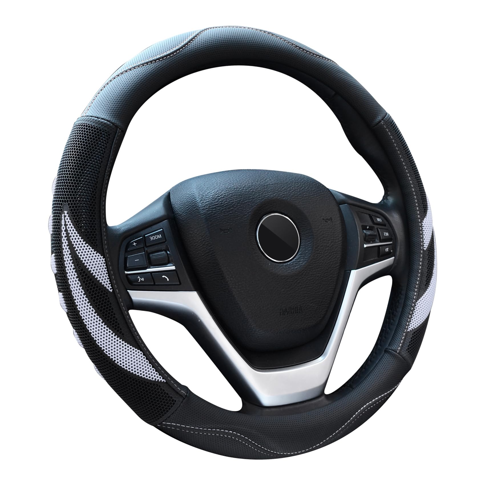 Alusbell Microfiber Leather Steering Wheel Cover Breathable Auto Car Steering Wheel Cover For Men Large-Size With 15 1/2 Inches-