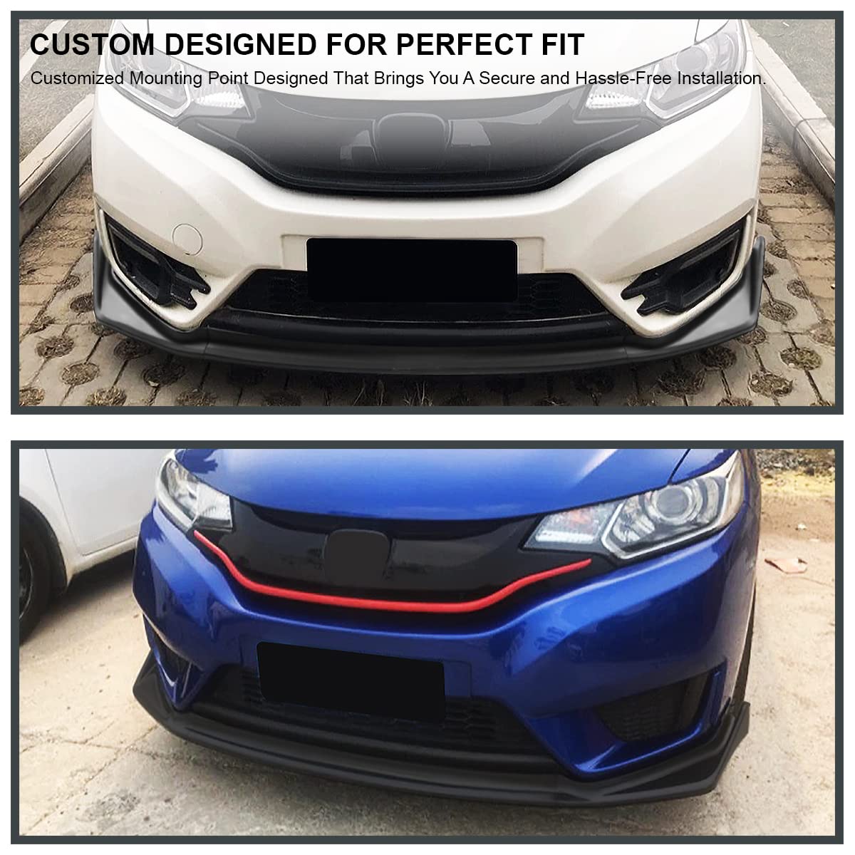 Spec-D Tuning Matte Black Front Bumper Lip Spoiler Splitter Body Kit 3PC Compatible with 2014-2017 Honda Fit