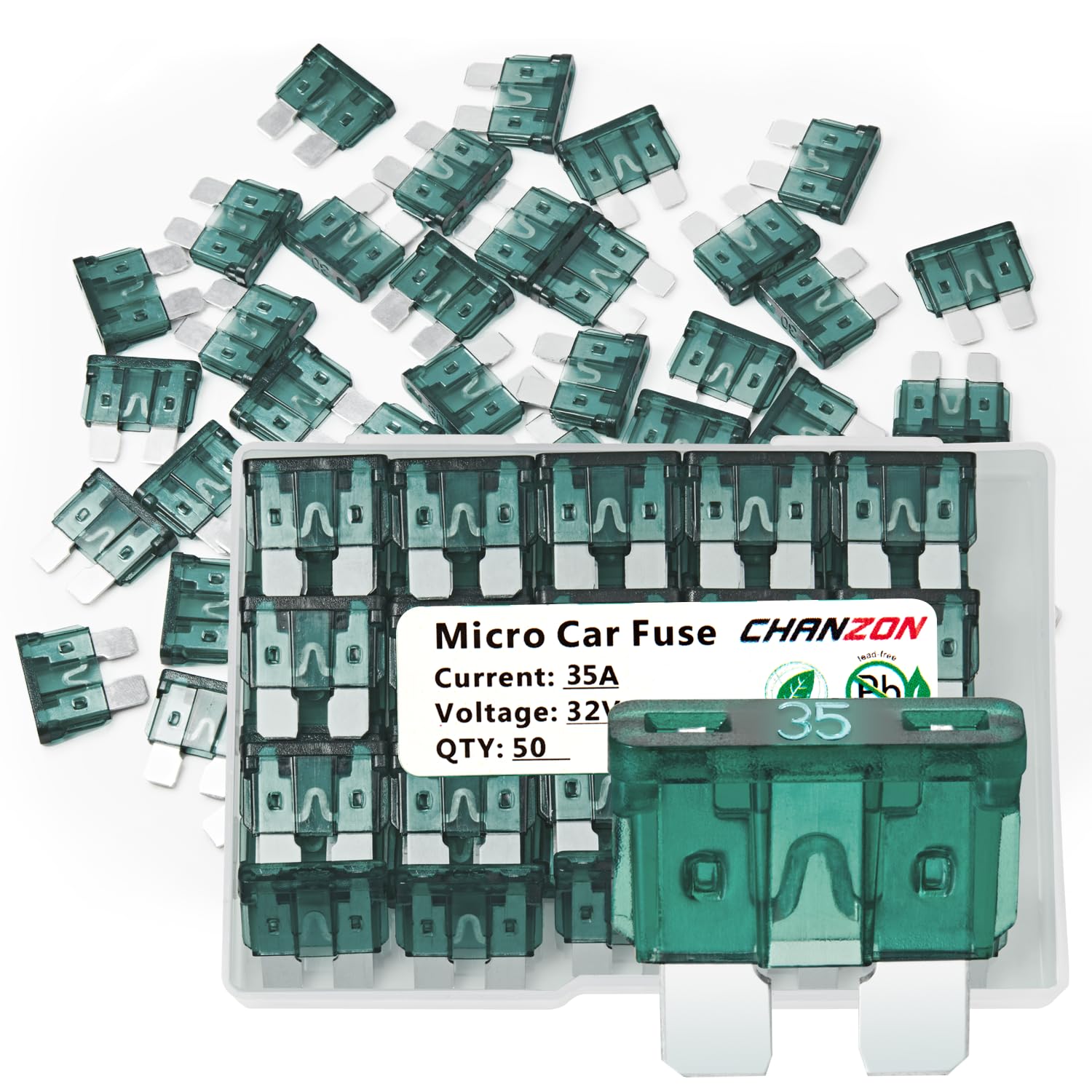 Chanzon Ul Listed 50Pcs 35A Standard Blade Fuse Atc/Ato/Apr 35 Amp 32V Auto Fuses Fast Blow For Automotive Car Rv Truck Suv