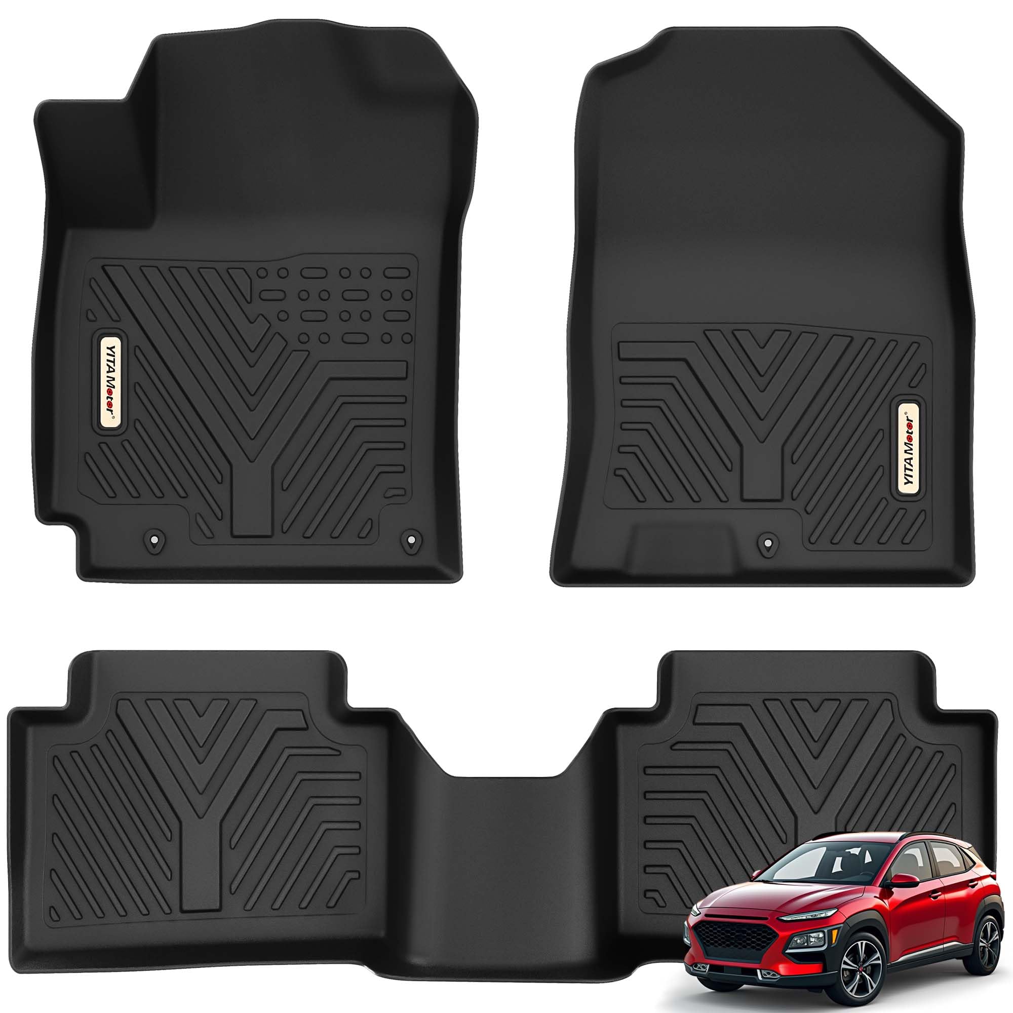Yitamotor Floor Mats Compatible With 2018-2023 Hyundai Kona (No Electric Models), Tpe Custom Fit 1St & 2Nd Row All Weather Prote