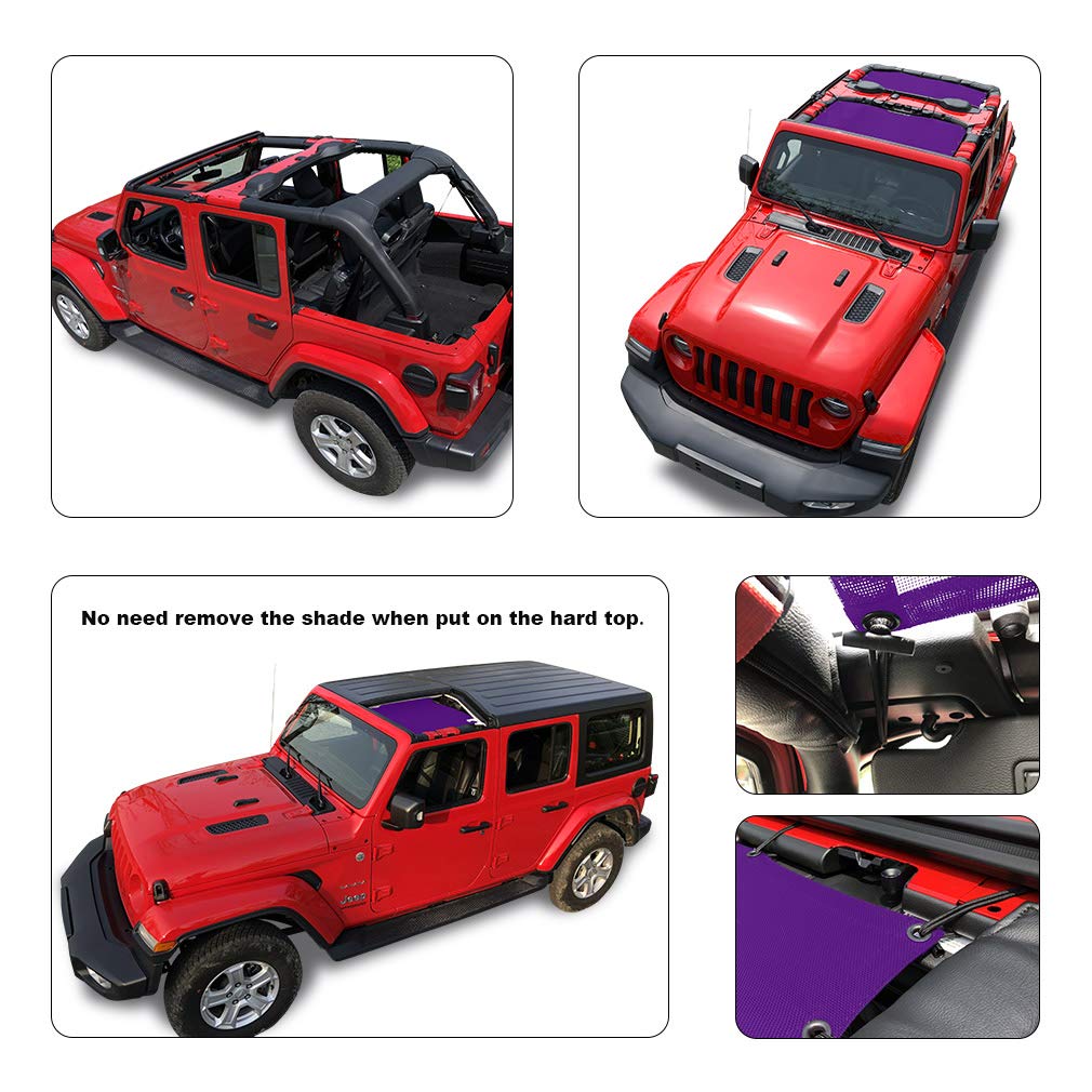 Shadeidea Sun Shade Top For Jeep Wrangler Jl Unlimited (2018-2023) 4 Door Front And Rear 2 Piece-Purple Mesh Screen Sunshade Jlu