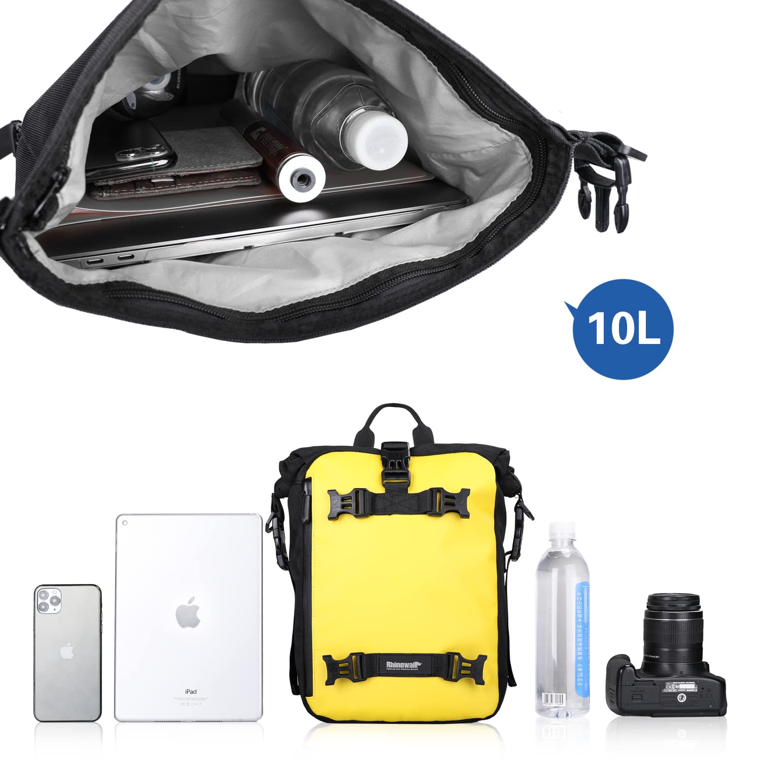 Rhinowalk Motor Pannier Bag 10/20/30L Multifunctional Waterproof Rear Rack Trunk Motorcycle Seat Bag (Yellow-10L)