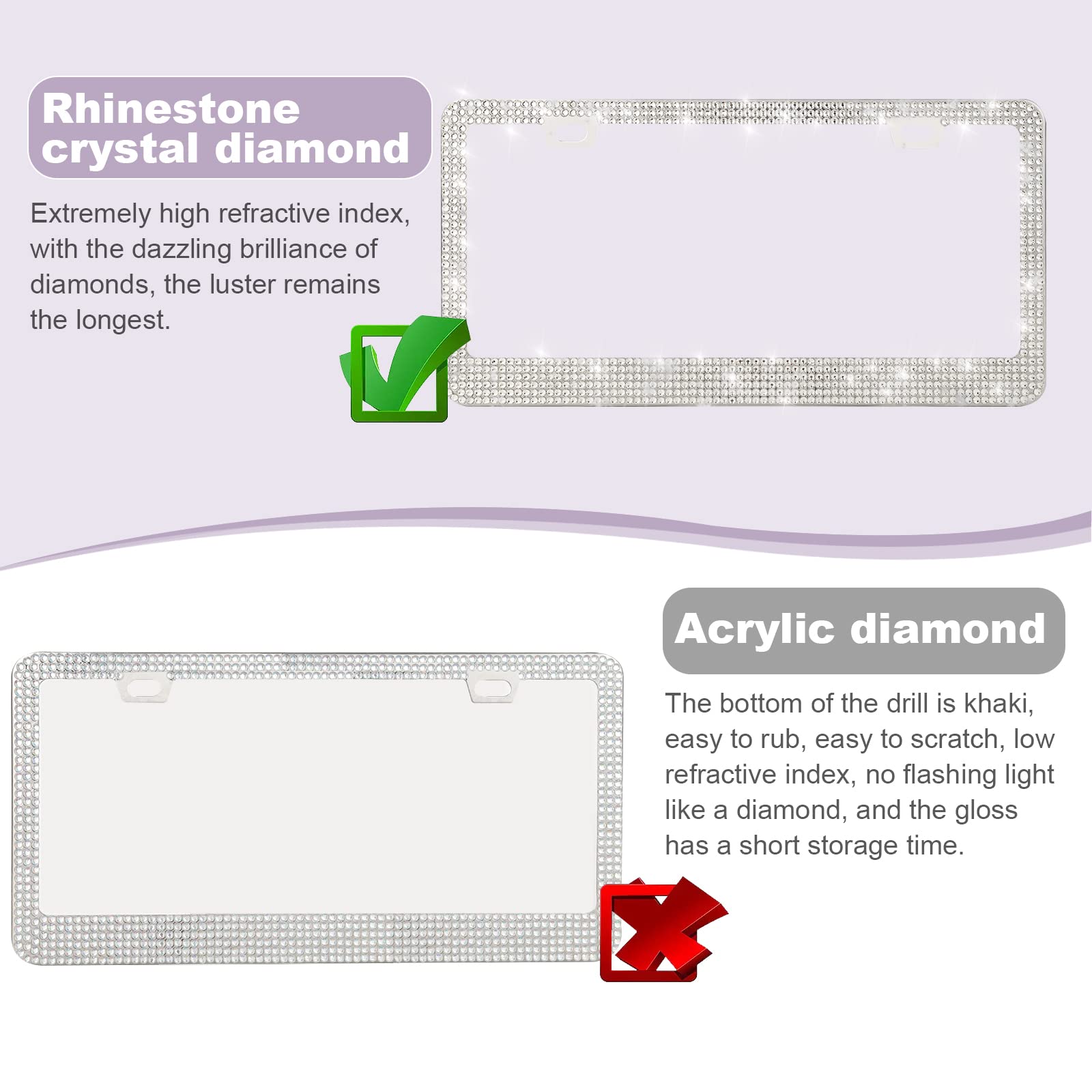 Quanqiufei Bling License Plate Frames For Women, Sparkly Rhinestone Diamond Car Accessories With Glitter Crystal Caps (1 Pack Wh