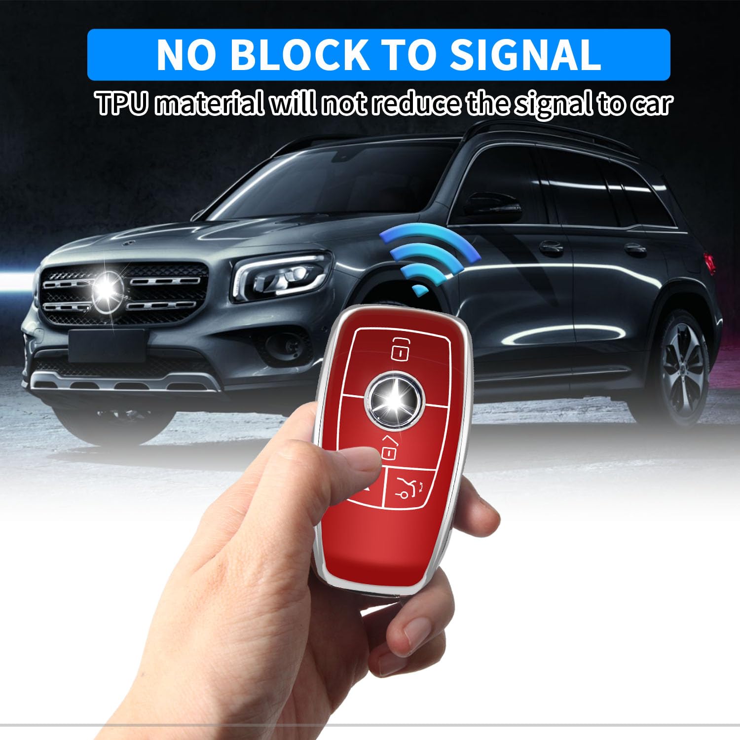 Qbuc For Mercedes Benz Key Fob Cover With Keychain,Compatible With C E R S G S Cls Clk Glc Ml Gle Gls Sl Slr Mclaren Amg Key (Re