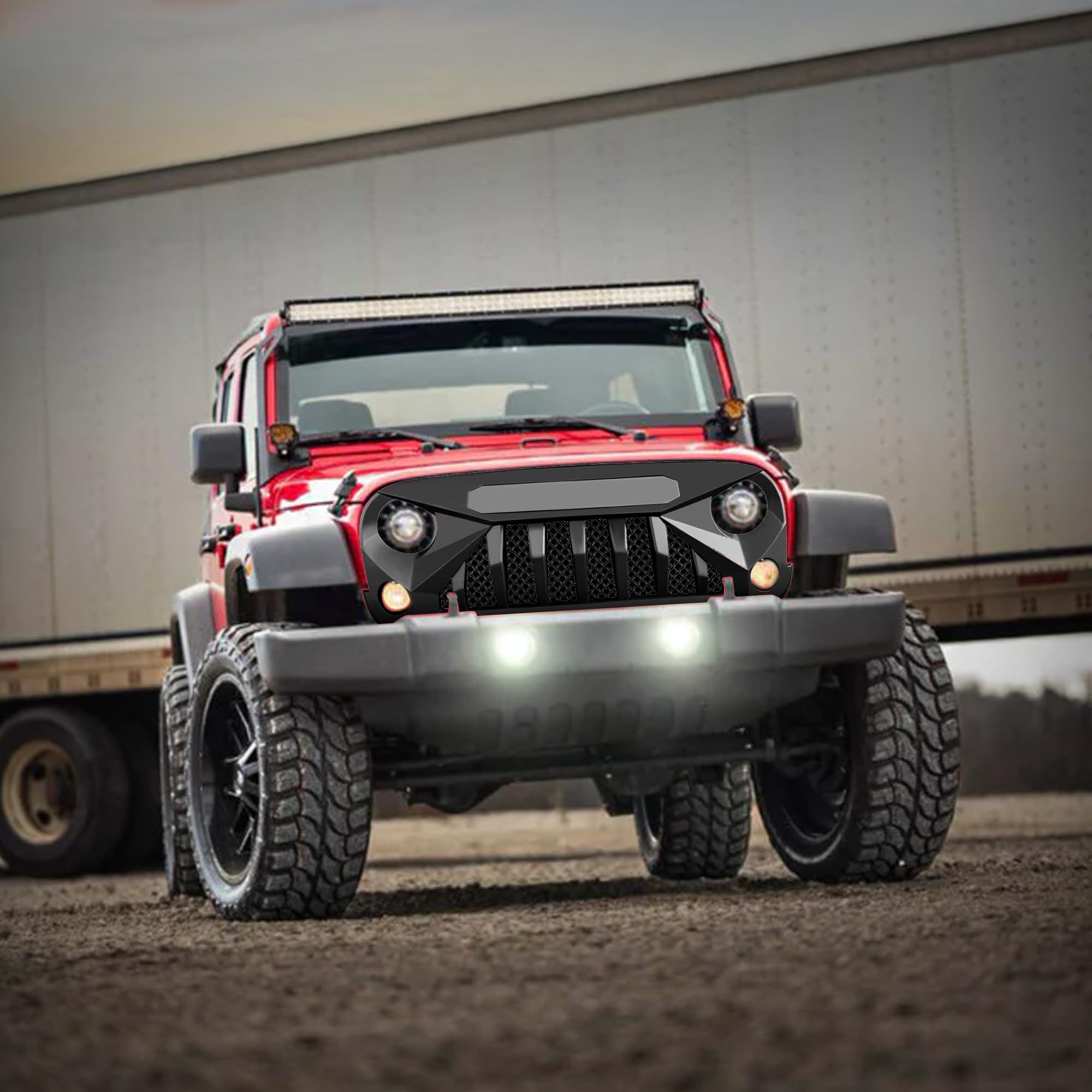 American Modified Gladiator Vader Easy Installation Front Grille Cover Compatible With Jeep Wrangler 2007 To 2018, Jk/Jku, Rubic