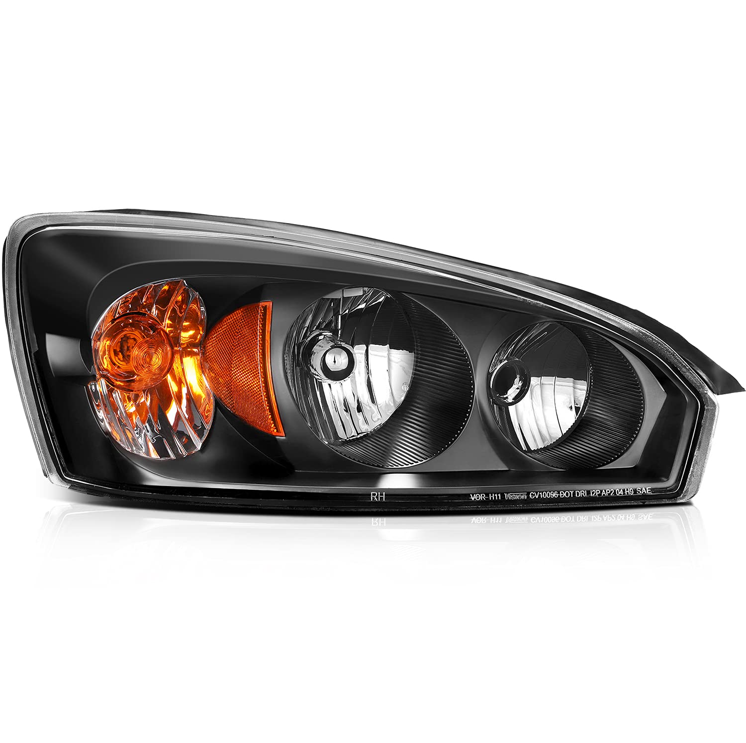 Scitoo Headlight Assembly Fits For Chevrolet For Malibu 2004-2008 Headlamp In Black Housing Amber Reflector Clear Lens