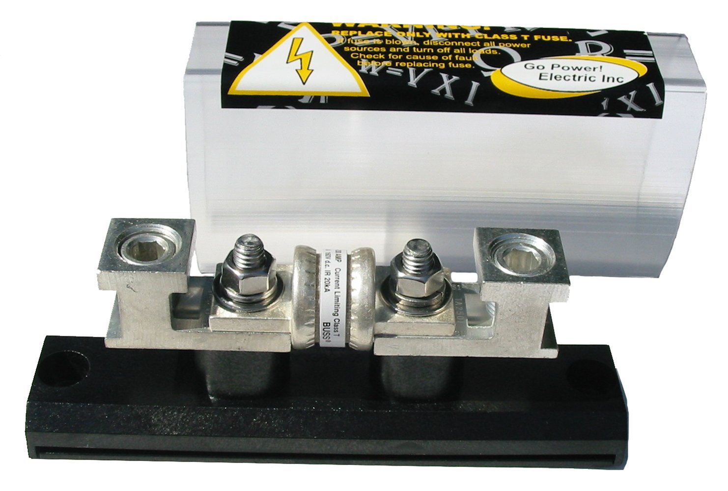 Go Power FBL-200 Class T 200 Amp Fuse with Block, Heavy-Duty DC-Rated Fuse, Transparent Protective Cover, Universal Terminal Lug
