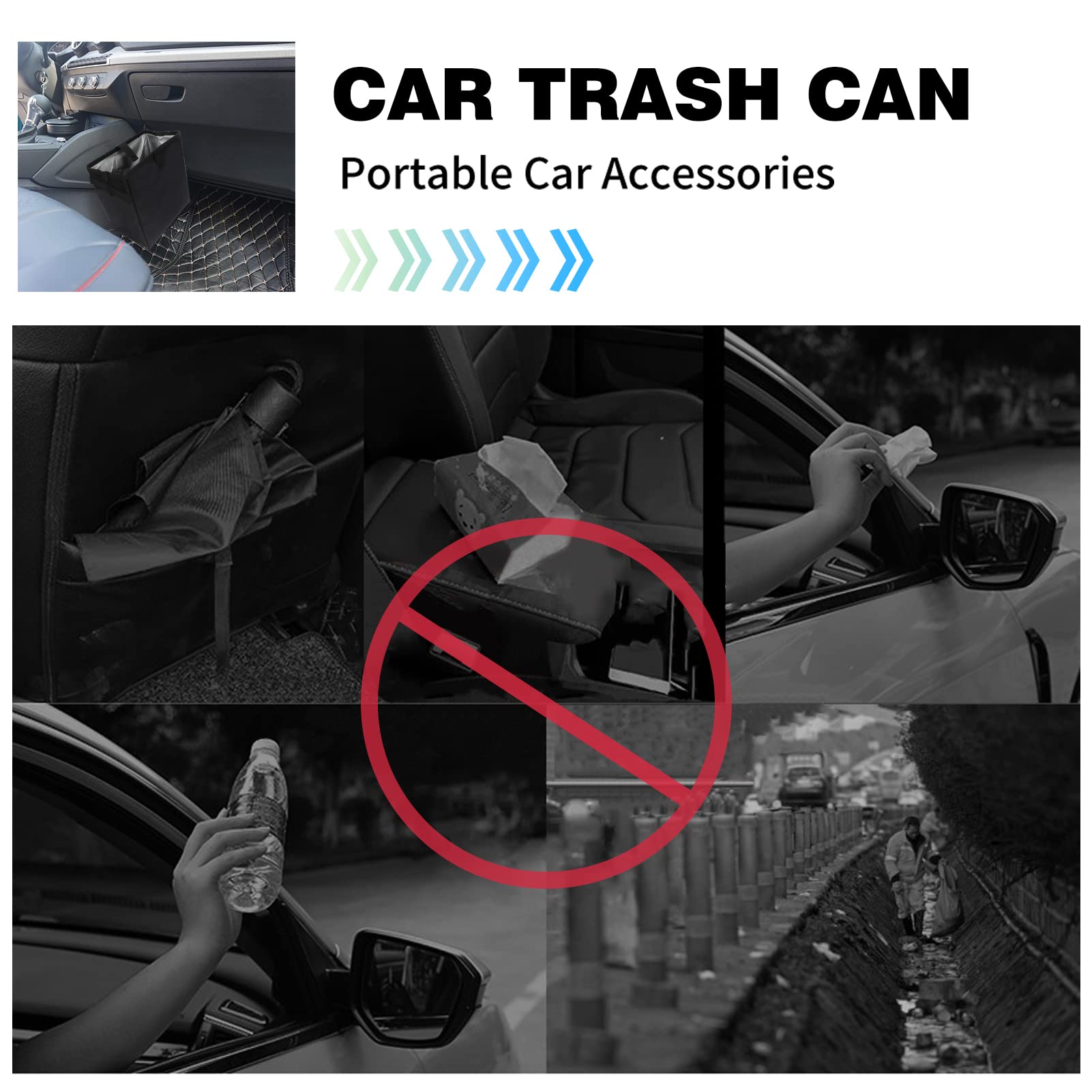 Homelove Car Trash Can, 100% Leak-Proof Waterproof Car Trash Bin Collapsible Portable Auto Garbage Bag Large Capacity Trashcan Storage Bag Multipurpose Car Organizer Hanging Black