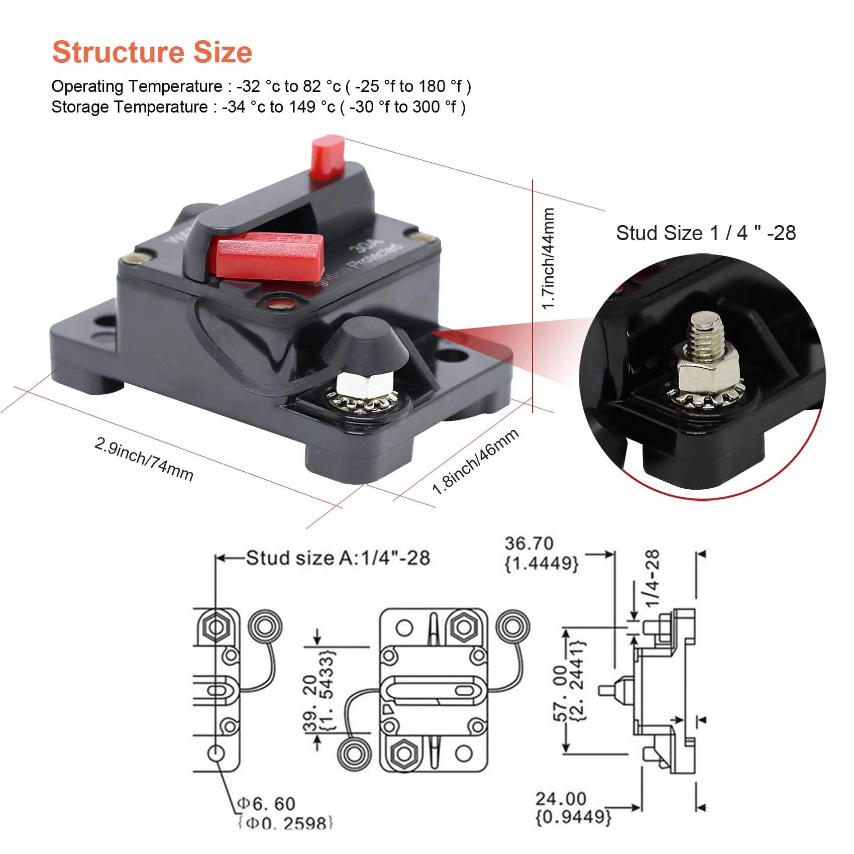 Erayco 40 Amp Circuit Breaker With Manual Reset Waterproof Inline Fuse Inverter For Marine Trolling Motors Boat Atv Manual Power