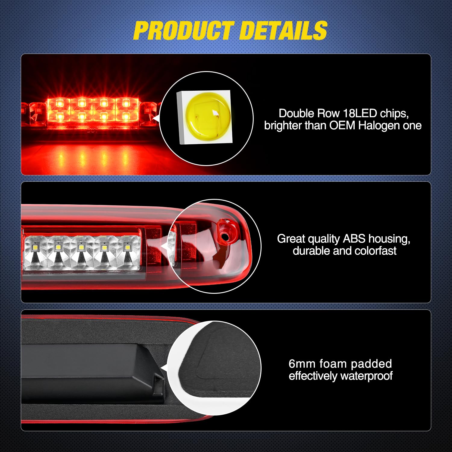 Nilight Third Brake Light Tail High Mount 3Rd Stop Cargo Reverse Led Lights Red Shell For Chevy Silverado Gmc Sierra 1500 2500 3