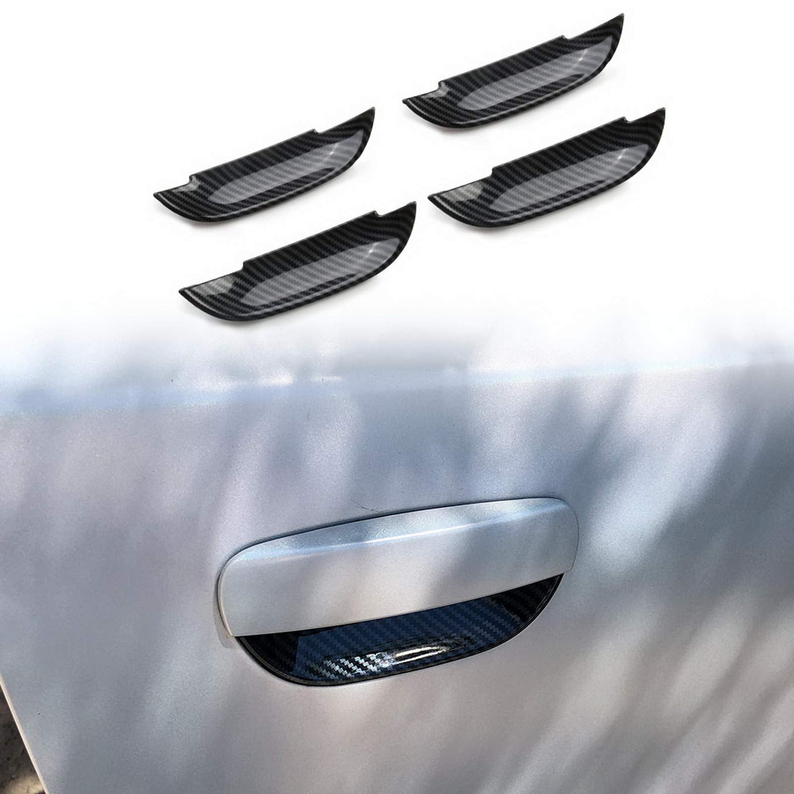 Crosselec Carbon Fiber 4Pcs Door Handles Bowl Cover Trim Decals Bezel For Dodge Charger 2011+