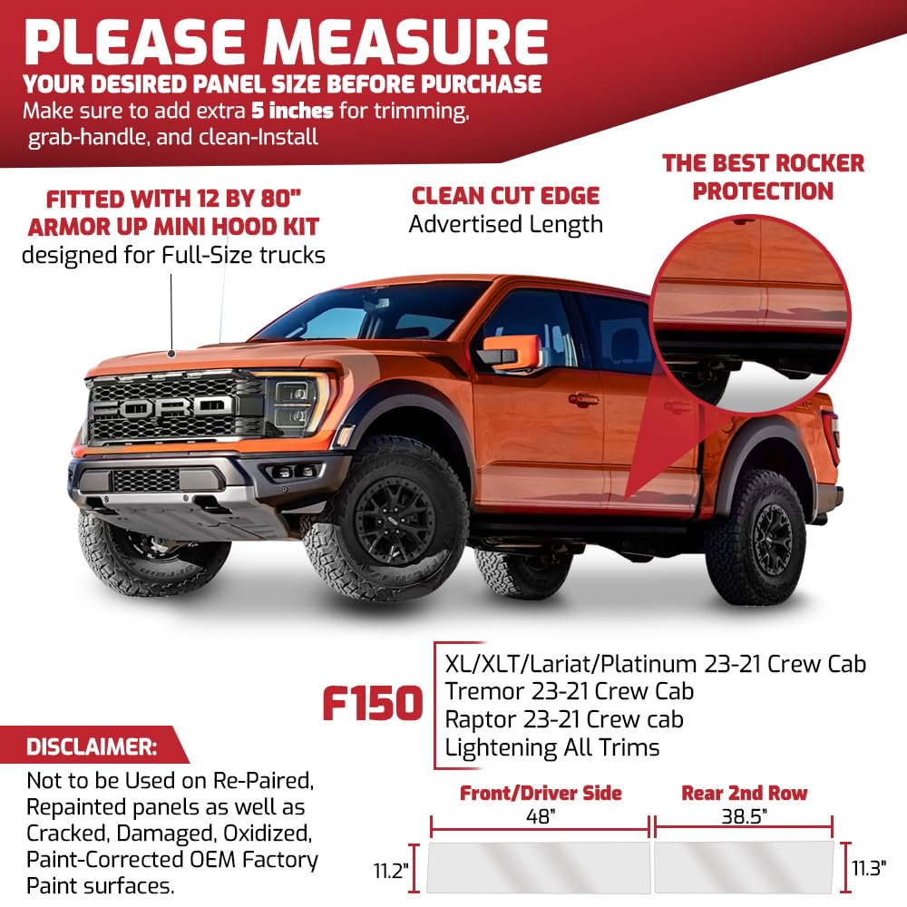 [Armor Up] 12''X 72'', Clear Paint Protection Film Roll For Cars, Full-Size Trucks, Suvs. 8-Mil Thick, Non-Yellowing, Optical Cl