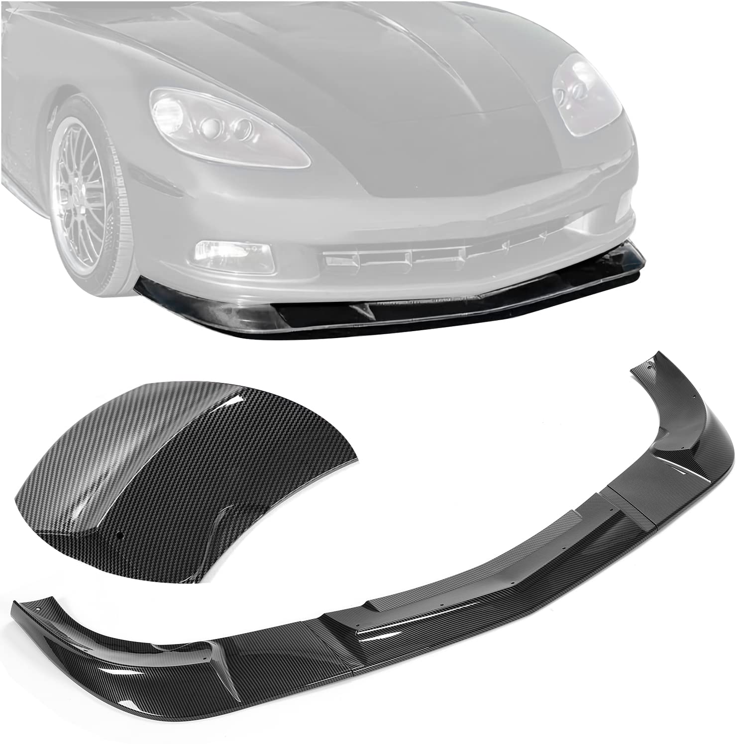 KUAFU 3Pcs Front Bumper Lip Splitter Compatible with 2005-2013 Corvette C6 Base Models 2Dr ZR1 Extended Style Under Chin Spoiler