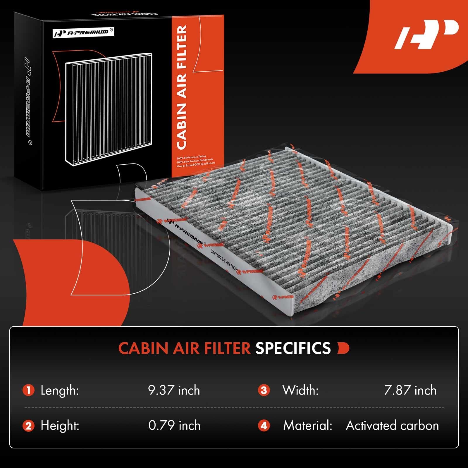 A-Premium Cabin Air Filter with Activated Carbon Compatible with Jeep Gladiator 2020-2022, Wrangler 2018-2023 - 2.0L 3.6L 6.4L -