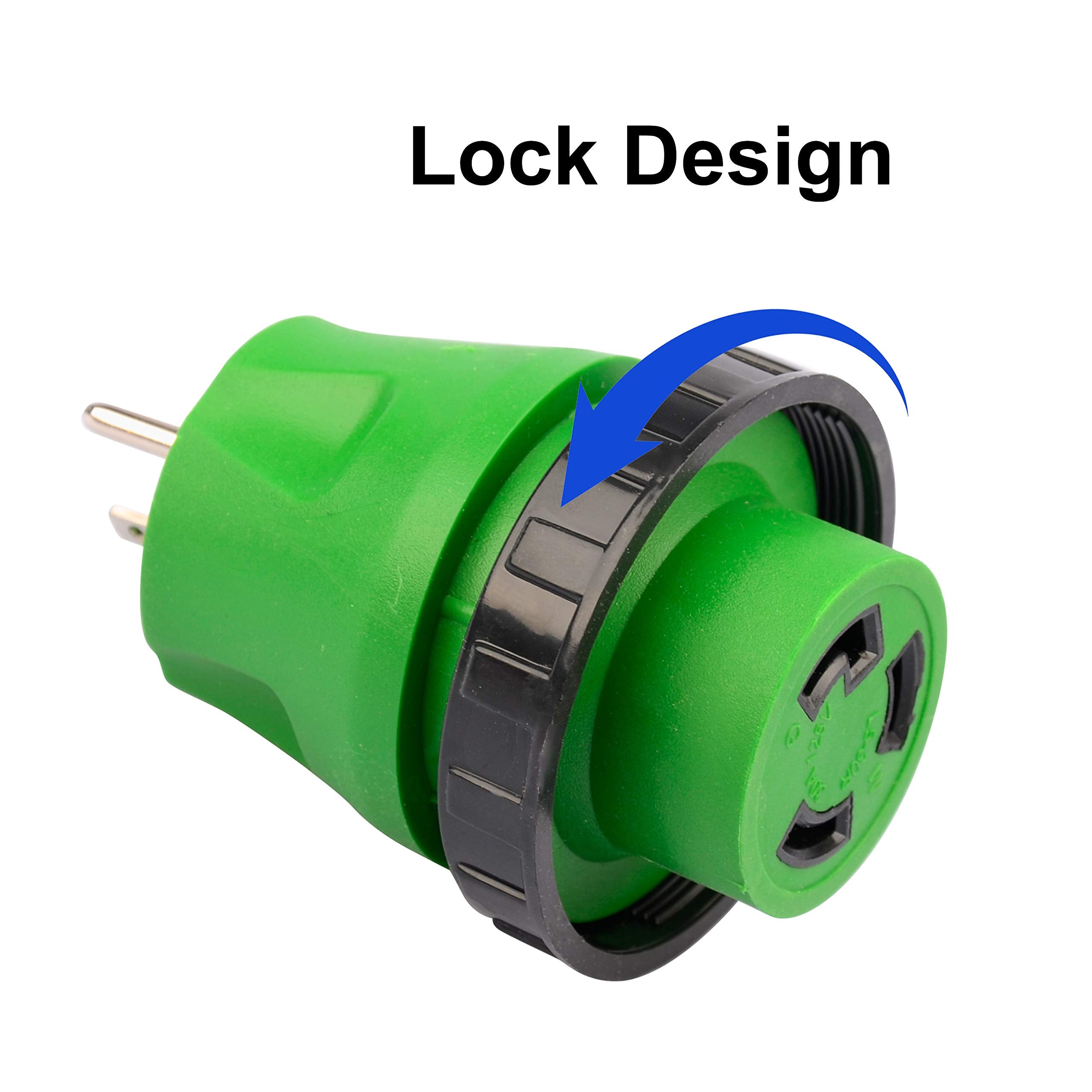 Rvguard 3 Prong 15 Amp To 30 Amp Rv Adapter Plug With Locking Connector, 5-15P To L5-30R 125 Volt Ac Camper Generator Adapter Electrical Converter Plug Green