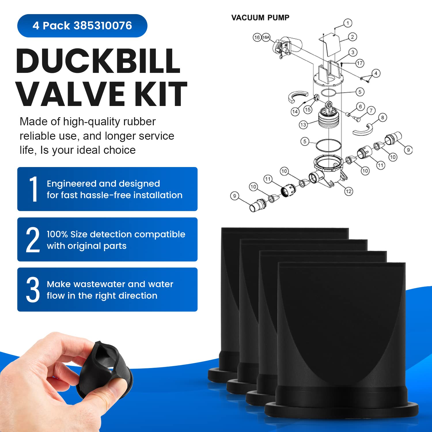 For Dometic 385230980 Pump Bellow Kit & 385310076 1-1/2'' Duckbill Valve Kit & 385310151 O-Ring Kit Replace For Dometic S, T, J,