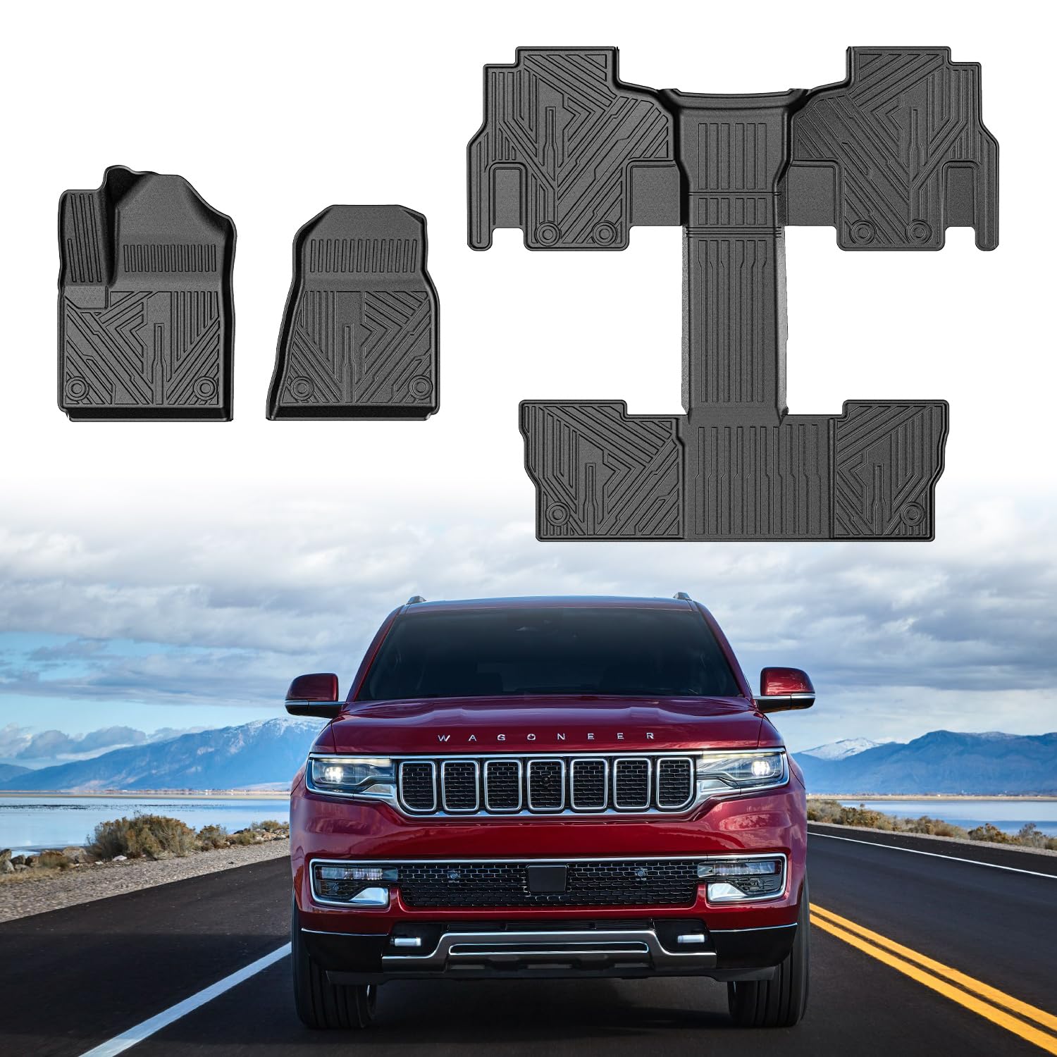 Mixsuper Floor Mats for Jeep Wagoneer/Grand Wagoneer 2022-2025, Trim Fit for 7/8 Passenger, All Weather Floor Liners Durable 3 R