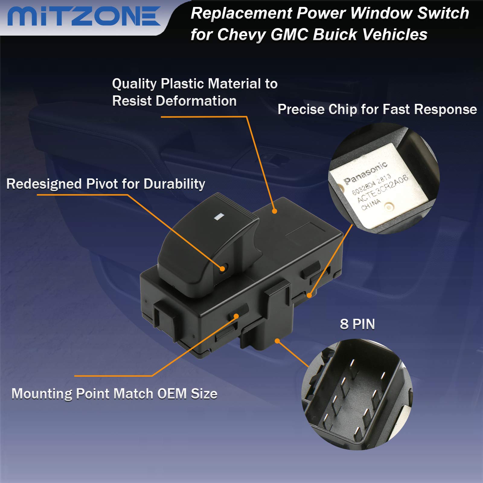 Power Window Switch Passenger Front Right, Rear Left/Right Side Door Window Button Compatible With 07-15 Chevrolet Hhr Tahoe Ava