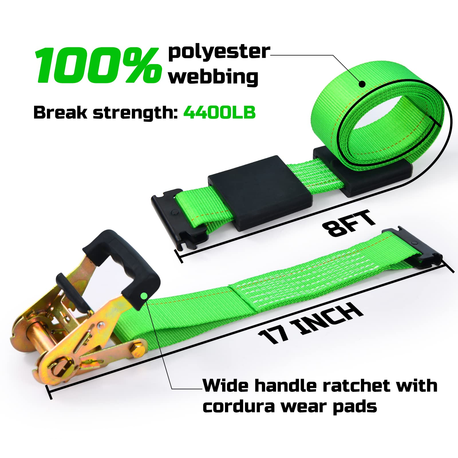 Trekassy Wheel Chock Tie-Down Kit With Rubber Blocks, (4,400Lb Break Strength) Heavy Duty E Track Trailer Tire Straps For Atv, Utv, Lawn Mower- 2 Pack