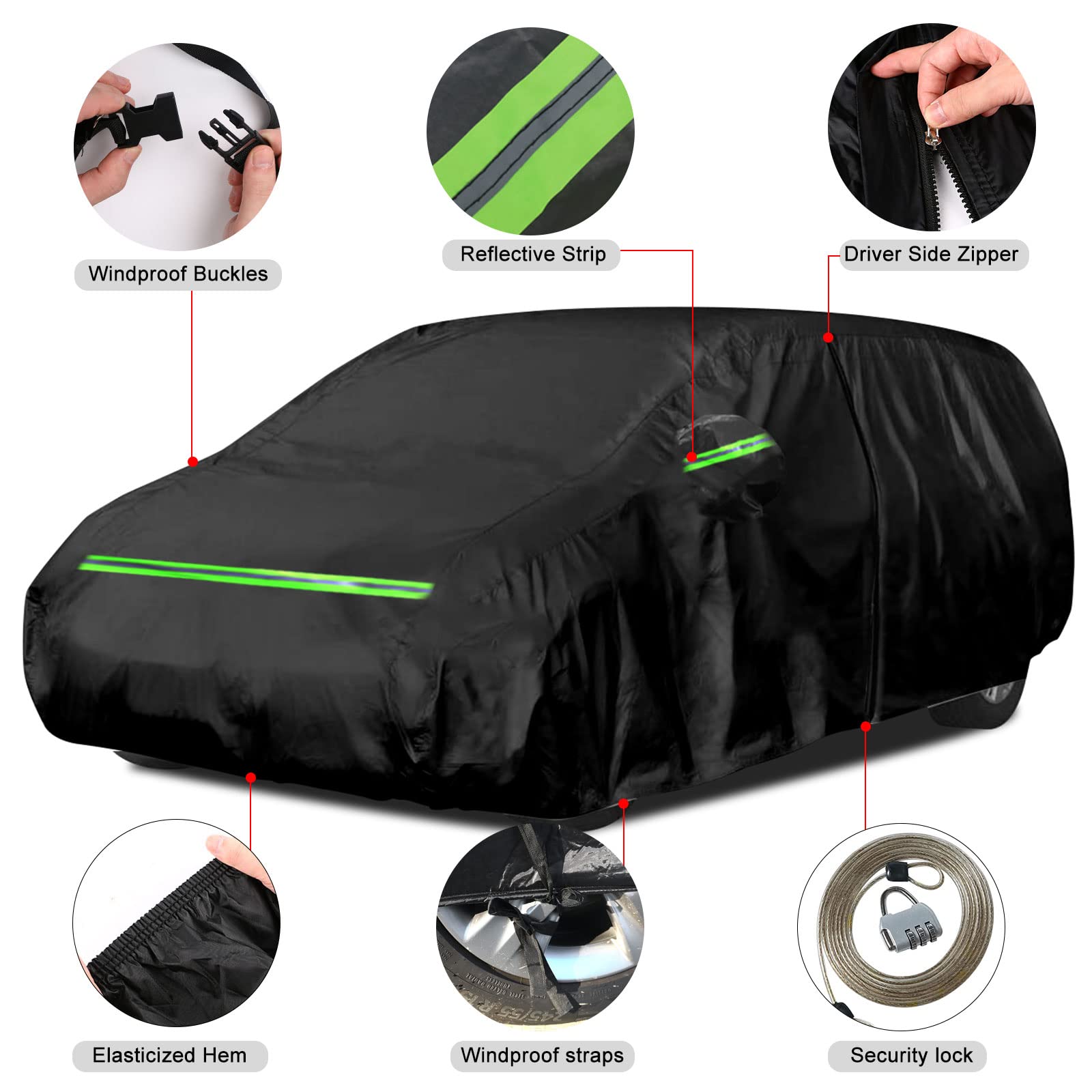Waterproof Car Cover Replace For 2005-2025 Honda Odyssey Minivan, 6 Layers All Weather Car Covers With Door Zipper & Windproof B