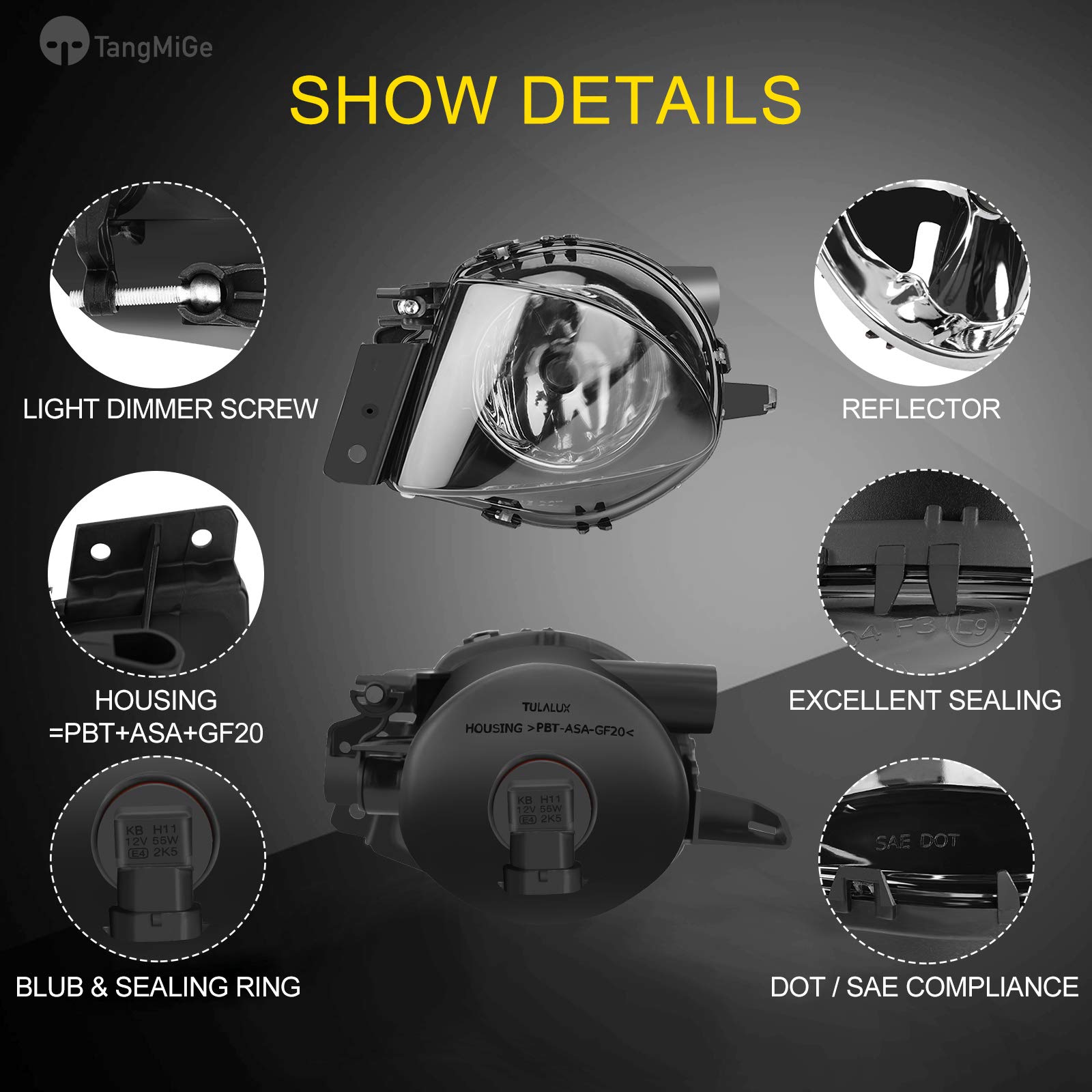 Tangmige Fog Lights Lamps For Bmw 3 Series (323I 325I 325Xi 328I Xdrive 330Xi 335D 335I 328Xi 335Xi 330I Sedan E90 / Wagon E91), (W/O Sport Package) 2006 2007 2008 2009, 1 Pair, Smoke Lens