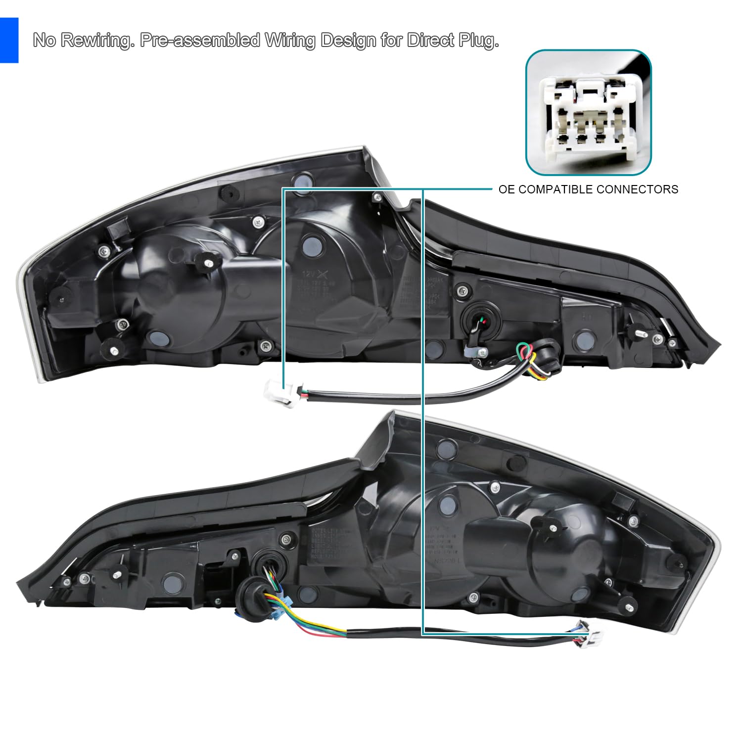 Spec-D Tuning Black Housing Smoke Lens Full Led Tail Lights With Fiber Optic Dynamic Halo Ring And Sequential Turn Signal Compatible With 2003-2007 Infiniti G35, Left + Right Pair Assembly