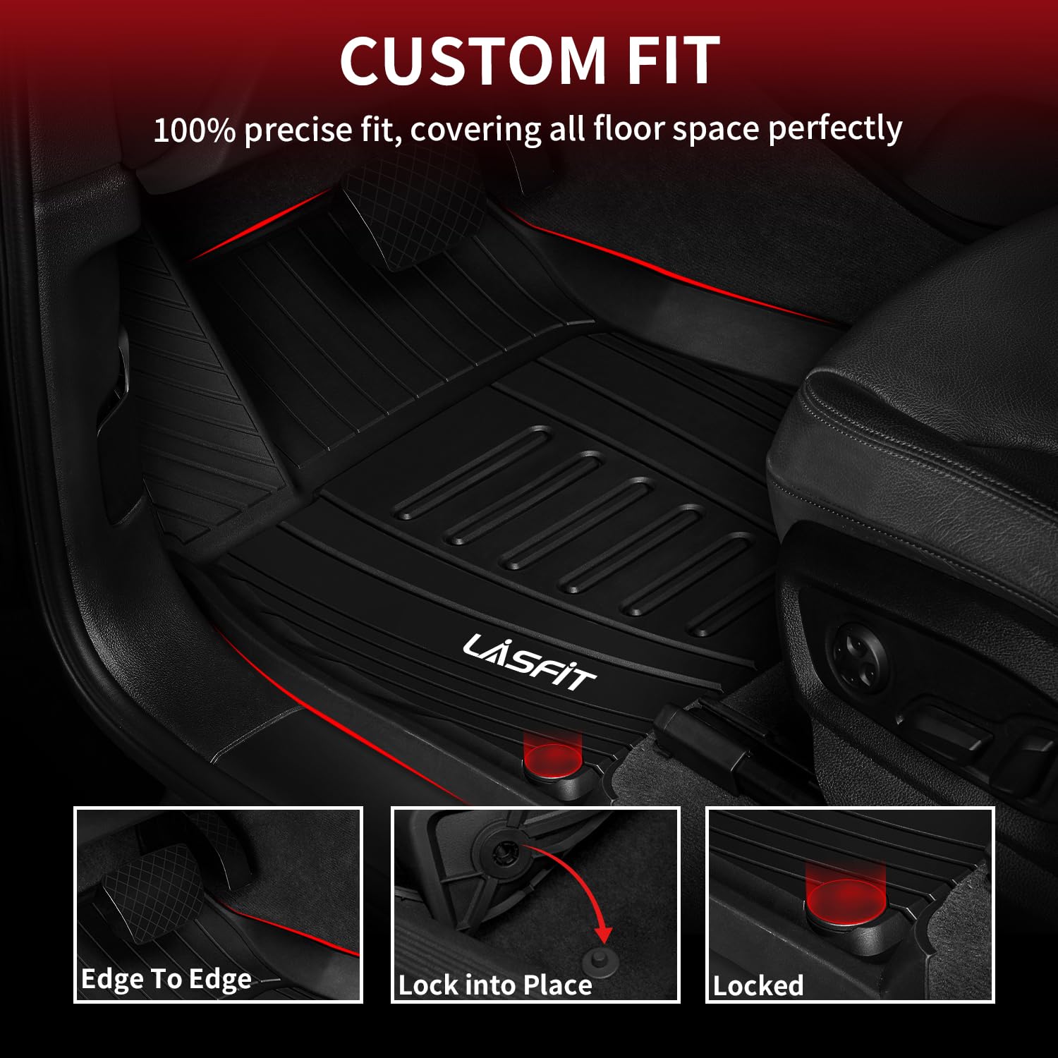 Lasfit Floor Mats Custom Fit for Audi Q5 SQ5 2018-2024 2025, All-Weather Protection TPE 1st & 2nd Row Car Liners for Audi Accses