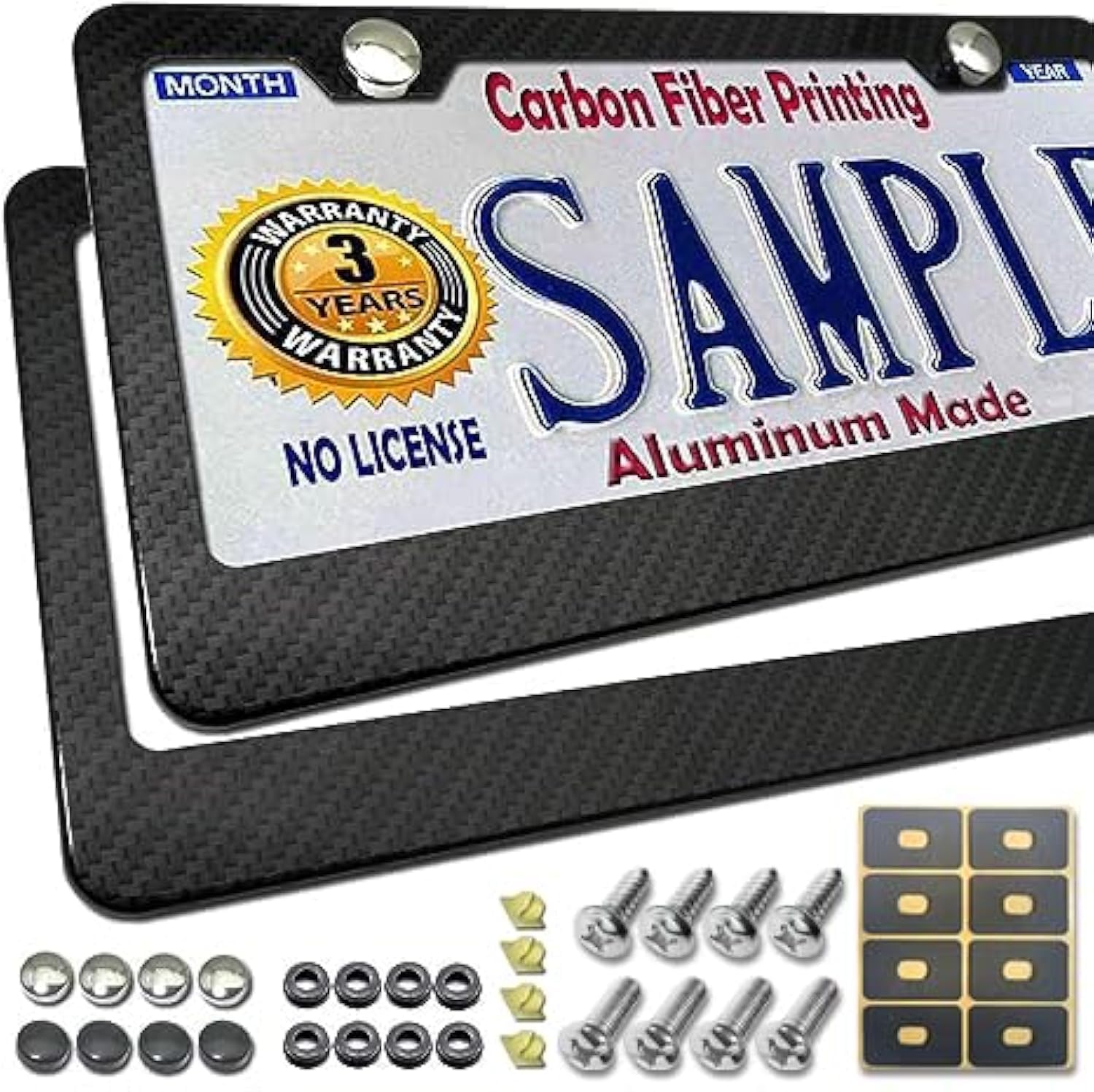 Bggtmo License Plate Frame Carbon Fiber- Black Aluminum Car Tag Frame Holder Printed Carbon Pattern With Rust Proof License Plat
