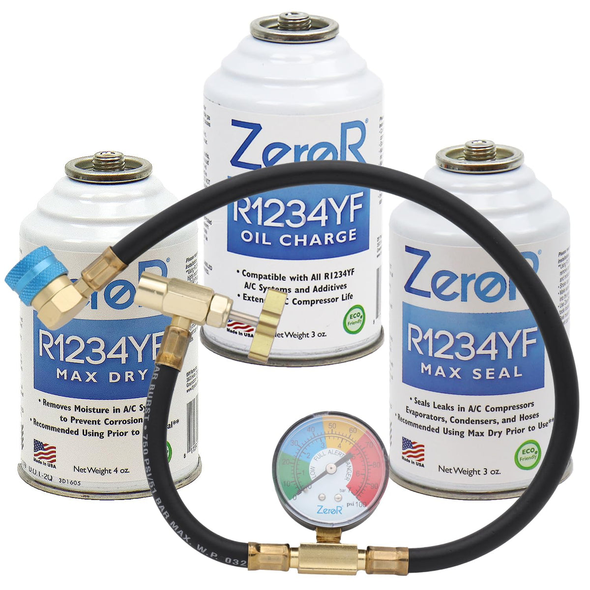 ZeroR Repair Kit for R1234YF Refrigerant AC Systems | Max Seal, Max Dry & Oil Charge