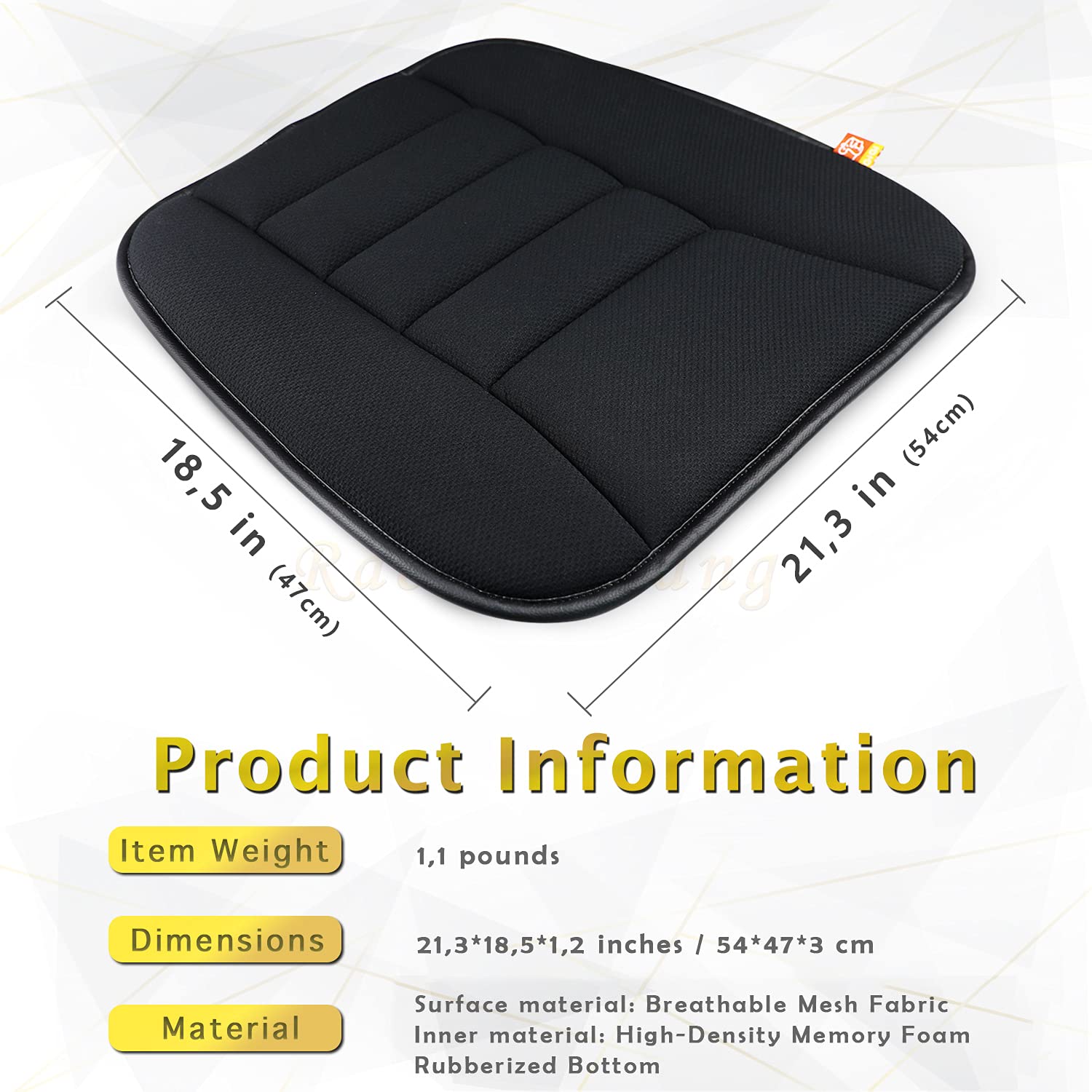 RaoRanDang Memory Foam Car Seat Cushion, Thin Design, Black, 20x18.5x1.2 Inches, Comfortable Support for Drivers and Passengers