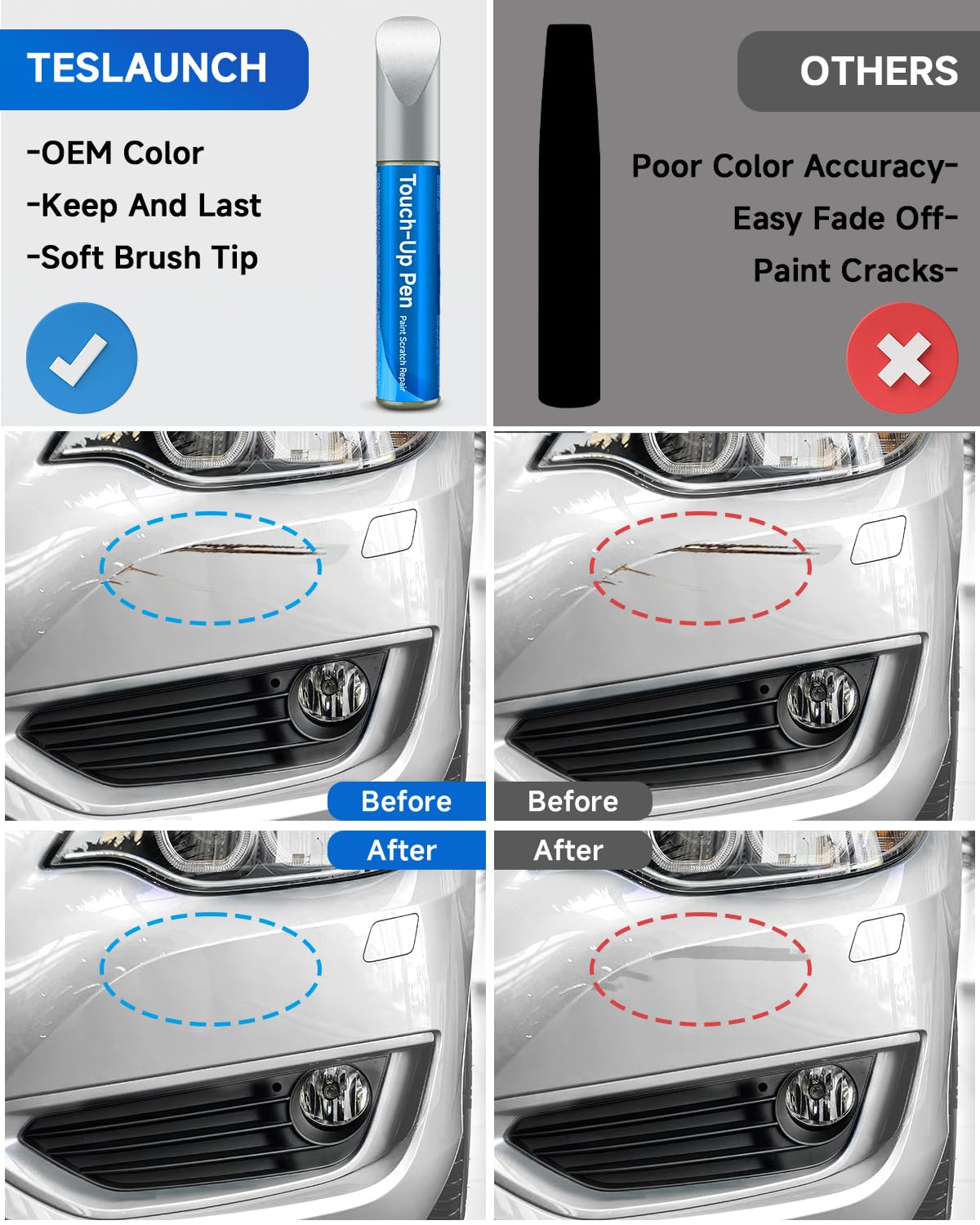 Teslaunch Touch Up Paint For Bmw, Mineral White (A96) Exact Match Touch Up Paint Car Scratch Repair (Mineral White Metallic Tric