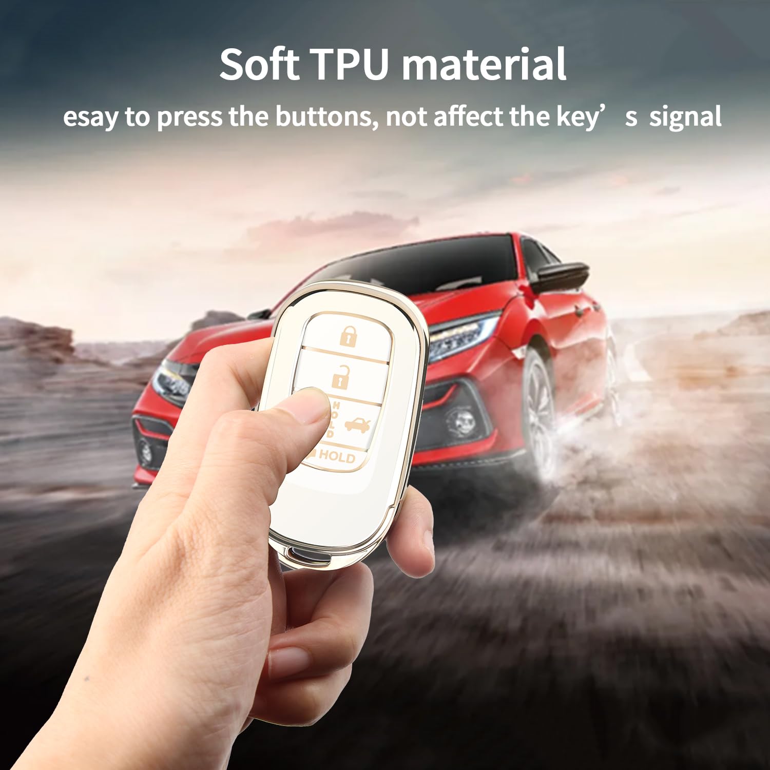 Qbuc For Honda Key Fob Cover, Soft Tpu Car Key Case Protector With Leather Keychain Compatible With 2022 2023 Honda Accord Civic