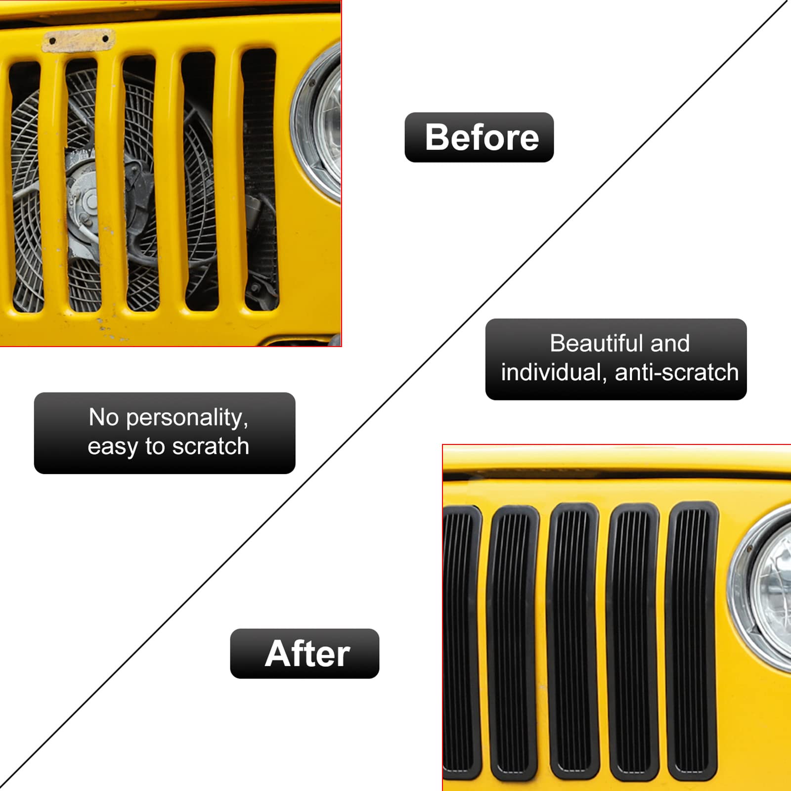 Rt-Tcz Clip-On Grille Front Mesh Grille Inserts For 1997-2006 Jeep Wrangler Tj & Unlimited (Tj-Black-01)