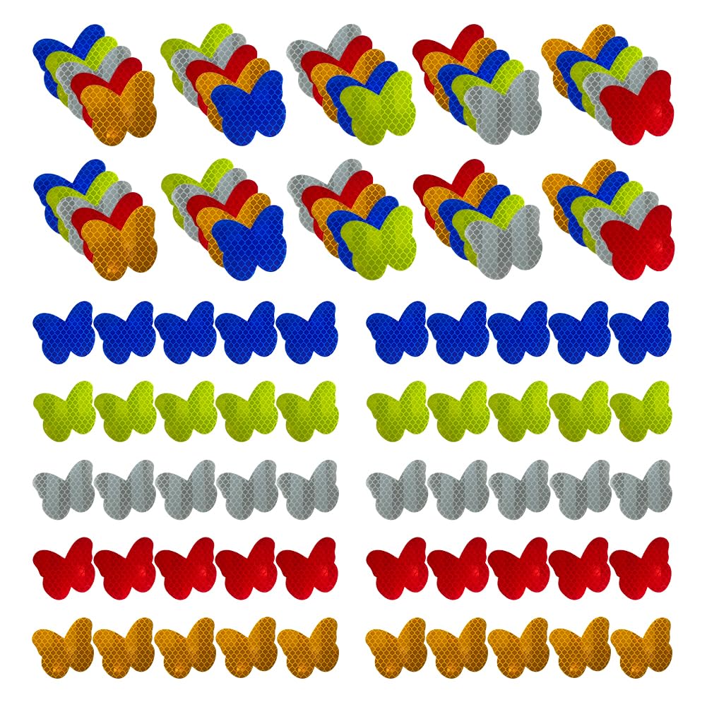 100Pcs Warning Reflective Stickers, Reflective Decals Waterproof Reflector Tapes Safety Reflective Stickers Night Visibility Adhesive Stickers For Motorcycle Bicycle Car (Butterfly-Shaped)