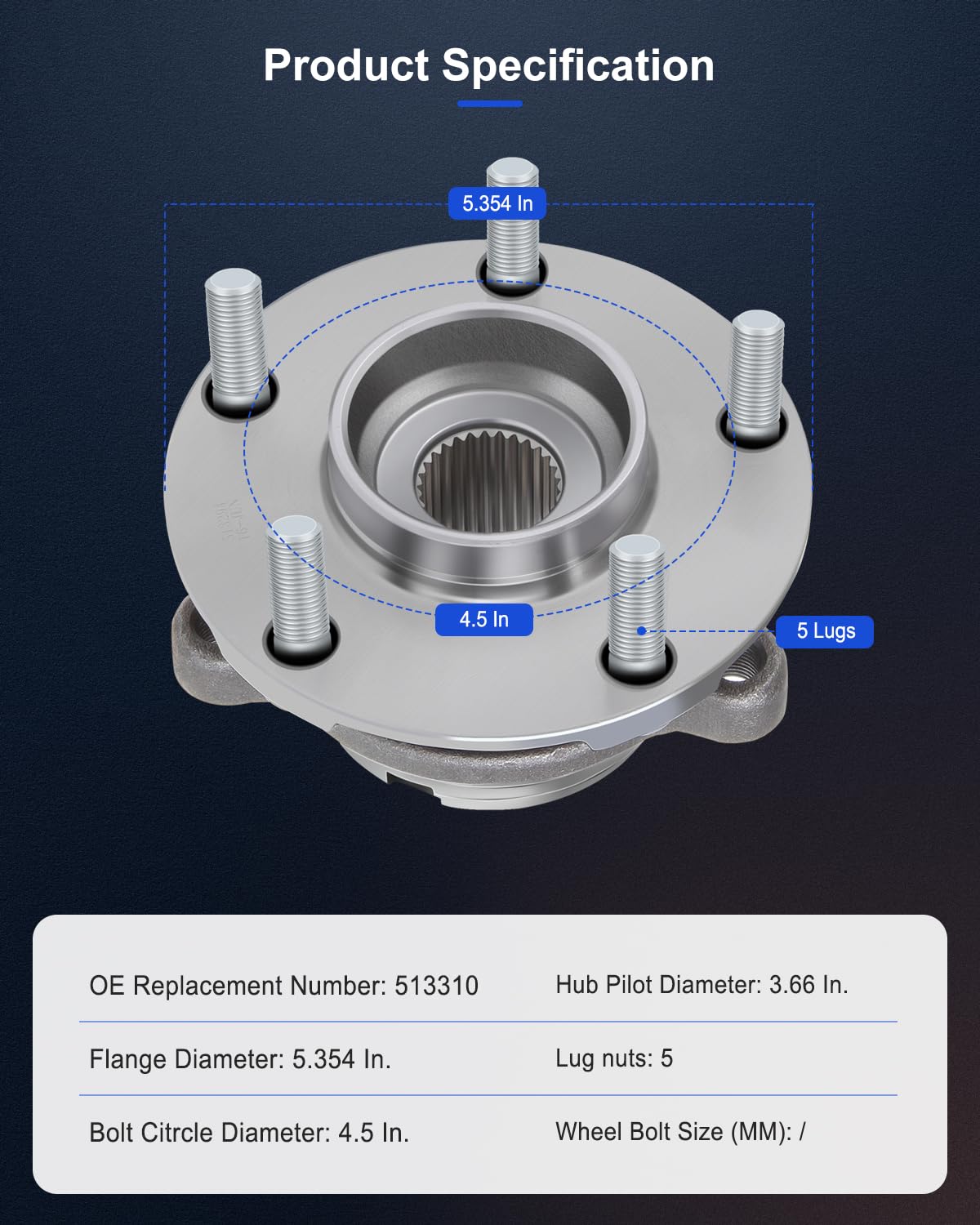 ECCPP Front 5 Lugs Wheel Bearing and Hub Assembly for 2003-2007 Murano 2004-2009 Quest Wheel Hub Bearings 513310