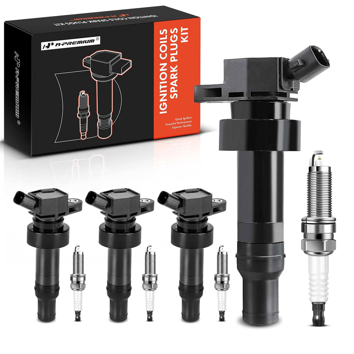 A-Premium Set Of 4 Ignition Coil Pack And Iridium Spark Plugs Compatible With Hyundai Veloster 2012-2017, Accent & Kia Rio Soul 