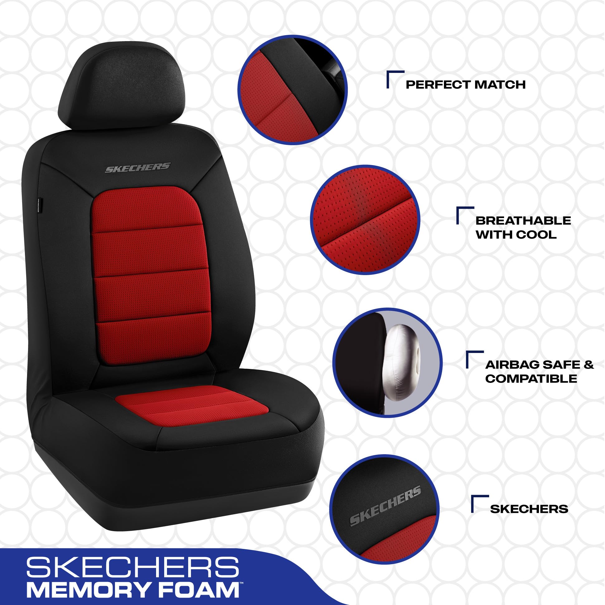 Skechers Memory Foam Car Seat Covers,Thick Cool Touch Fabric Seat Covers,car seat Protector Full Set,Airbag Compatible,Automotiv