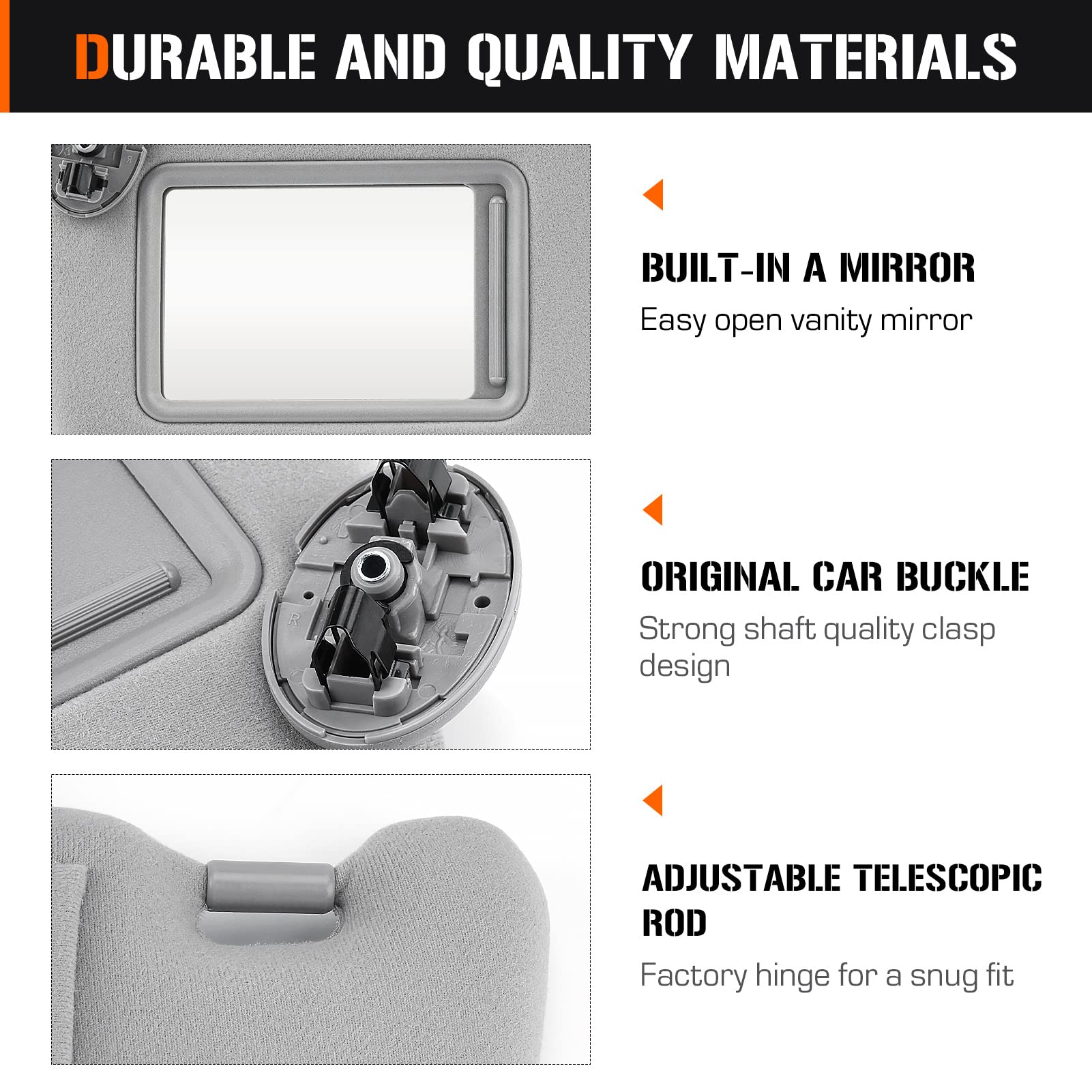 Sun Visor For 2007-2011 Toyota Camry Without Sunroof, Right Passenger Side Gray Sunvisor Replacement 74310-06750-E0