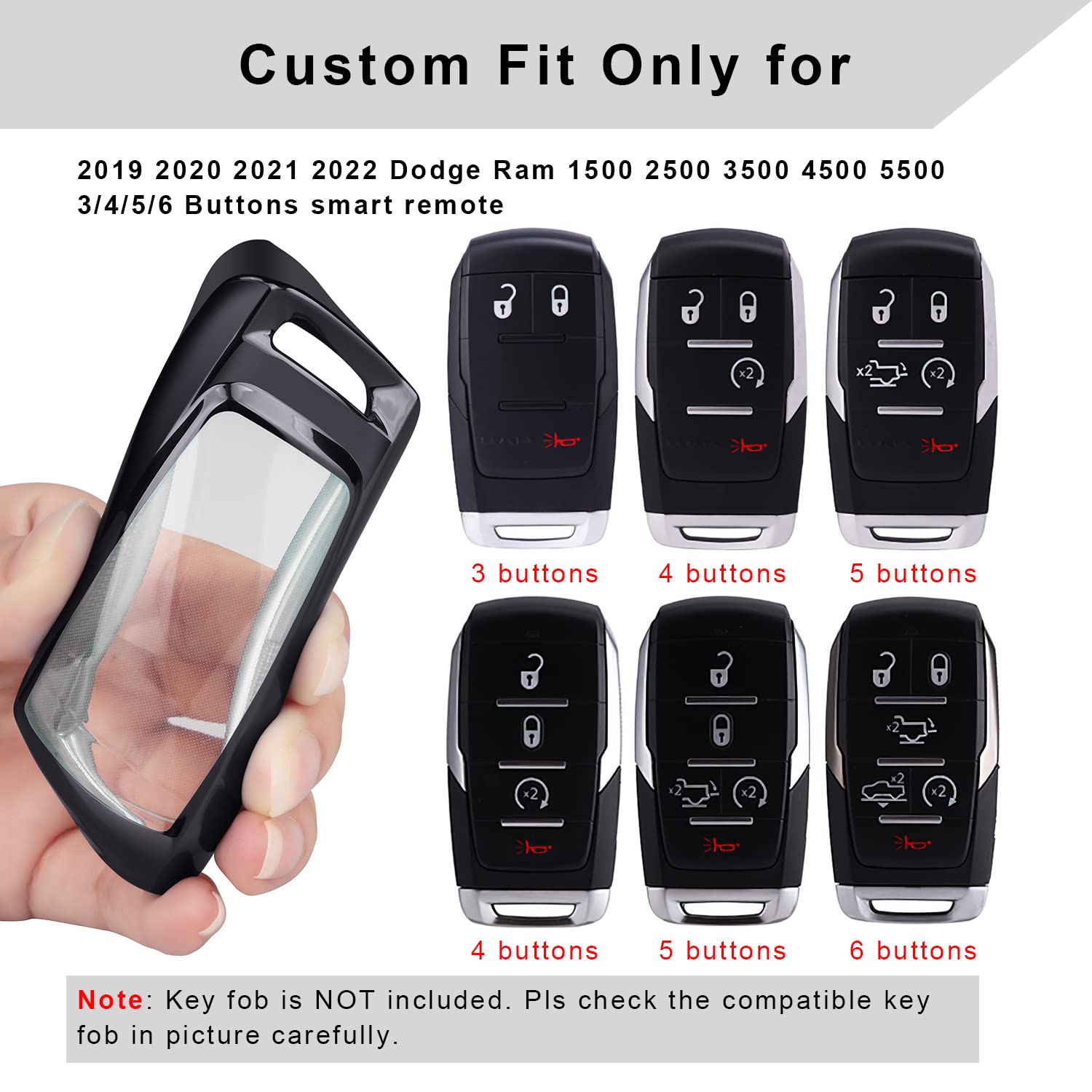 Qbuc For Ram Key Fob Cover With Keychain Clip Soft Tpu Key Case Compatible With 2019 2020 2021 2022 Dodge Ram 1500 2500 3500 4500 5500 Smart Remote Accessories (Purple)