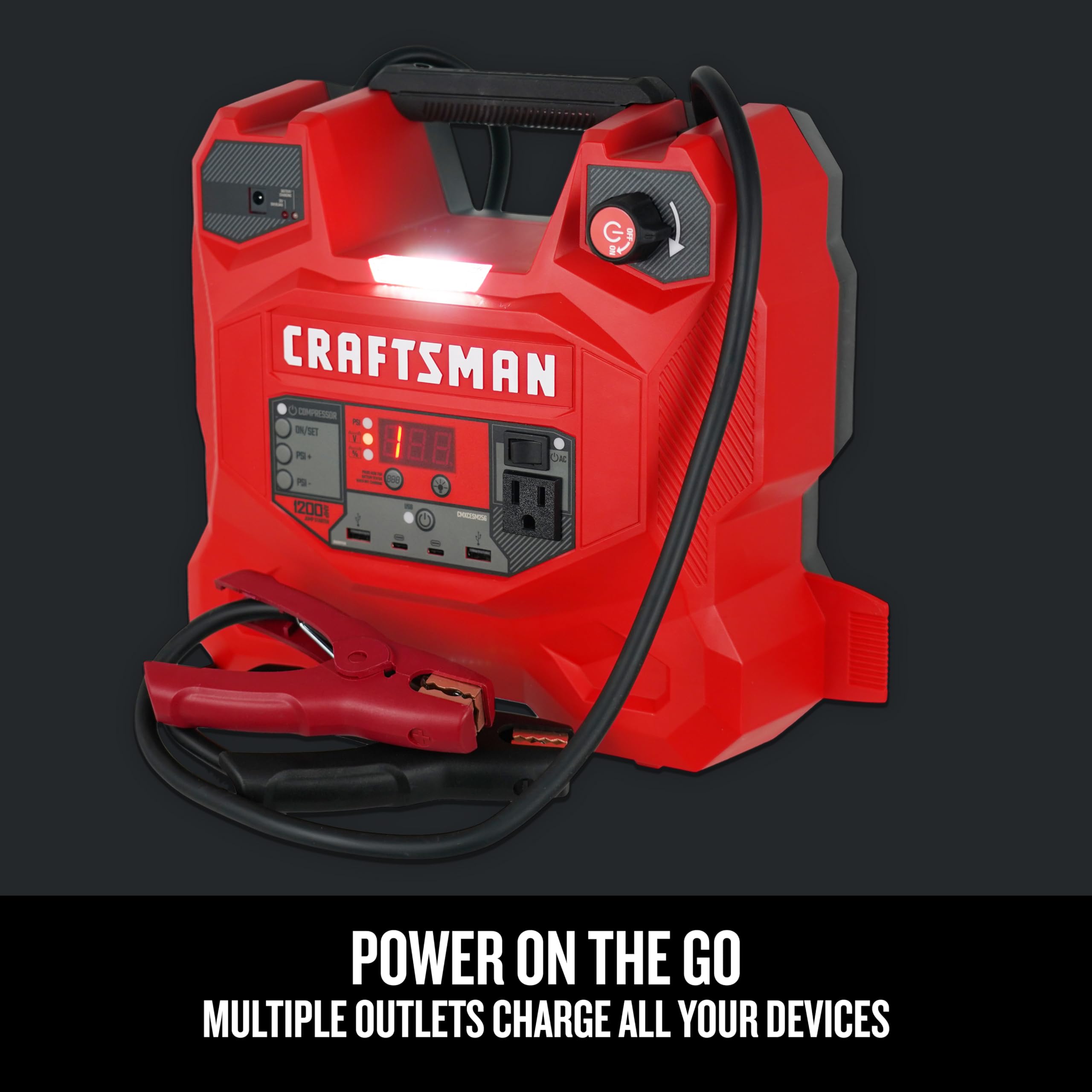 CRAFTSMAN Jump Starter and Portable Power Station, 100-PSI Air Compressor, CMXCESM256, 5-in-1, 1200 Amps, 12 Volt, 200 Continuou
