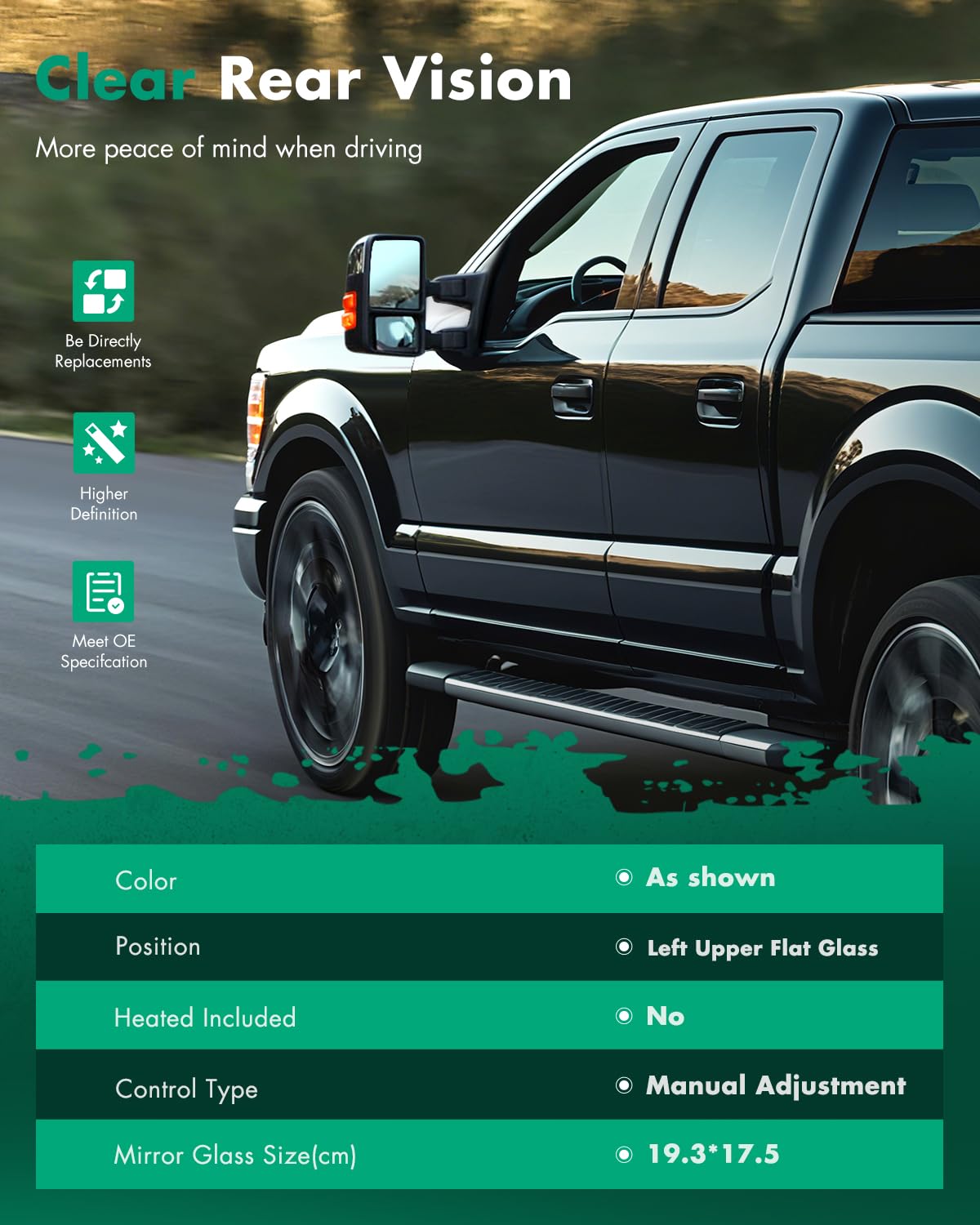 SCITOO Left Side Mirror Glass Compatible with 1999-2016 for Ford F-250 F-350 F-450 F-550 Super Duty 2000-2005 for Ford Excursion