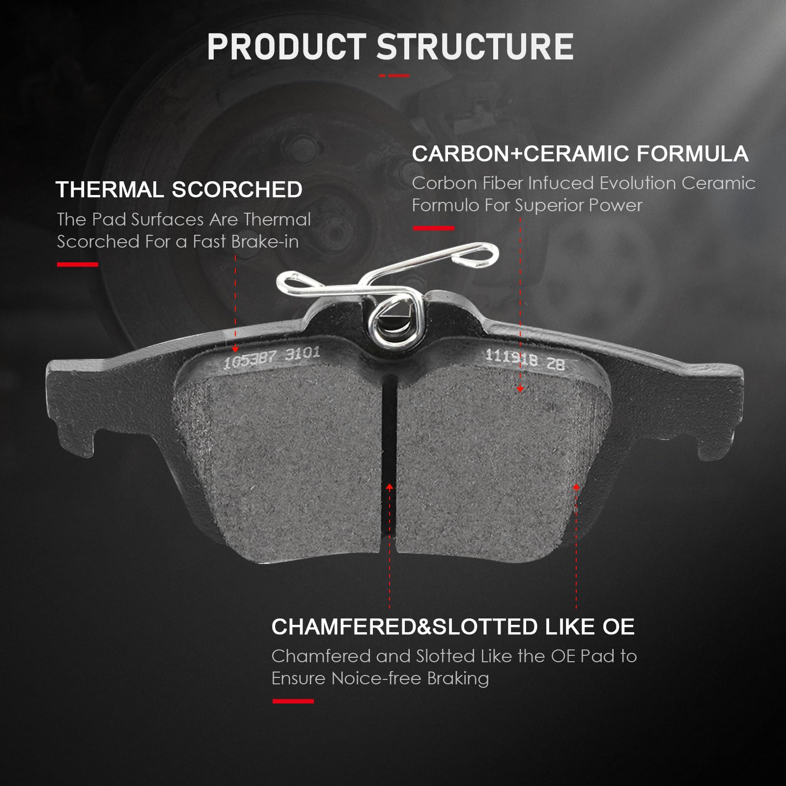 Cciyu D1668 D1095 Front Rear Ceramic Brake Pads Kits 8Pcs Fit For 2013-2016 For Ford Escape 2013-2018 For Ford Focus 2014-2019 F