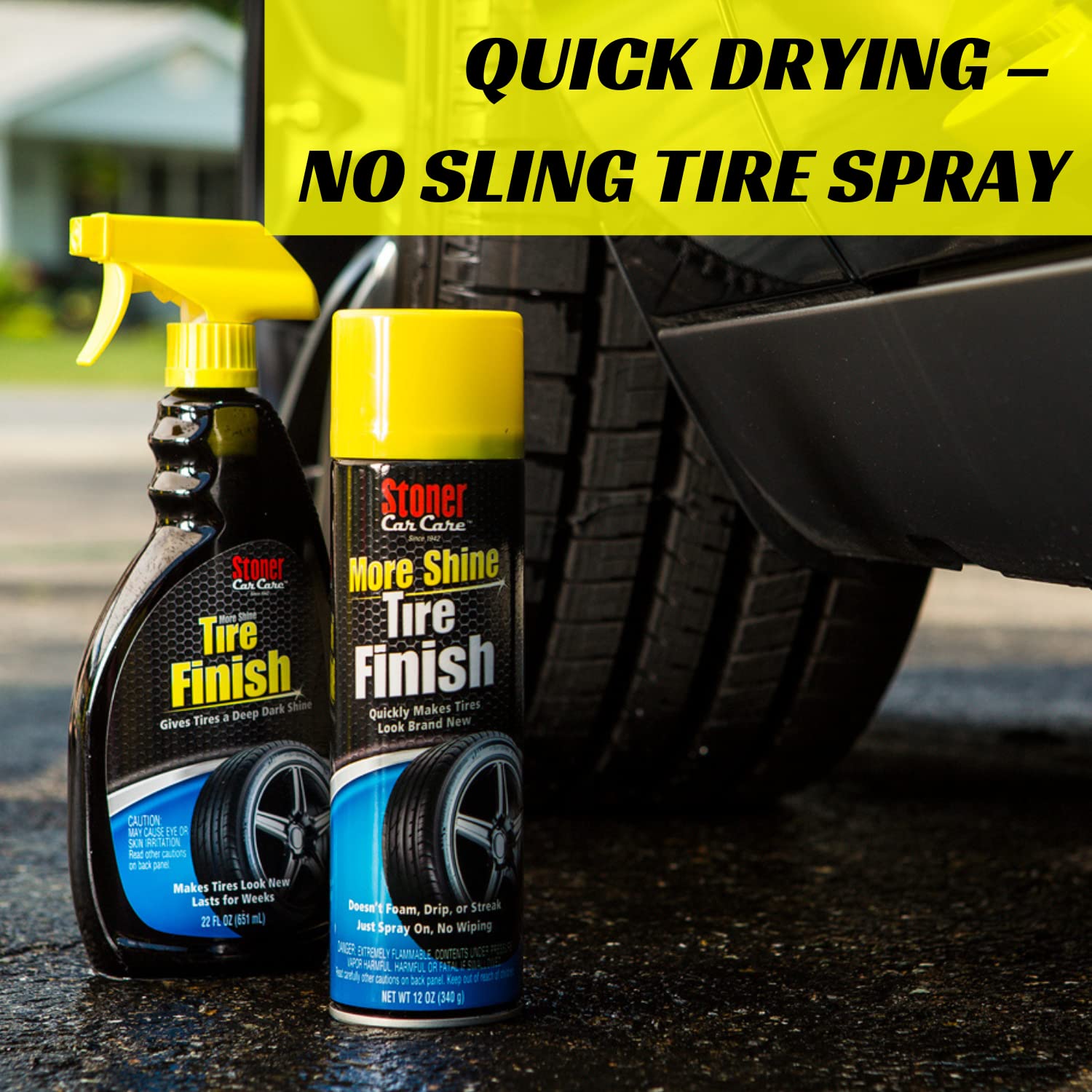 Stoner Car Care 91094-6Pk More Shine Tire Finish For Tire And Wheel Care Creates A Long-Lasting, Rain-Resistant Tire Shine, Makes Faded Tires Look New, Non-Greasy Formula, 12 Oz, Pack Of 6