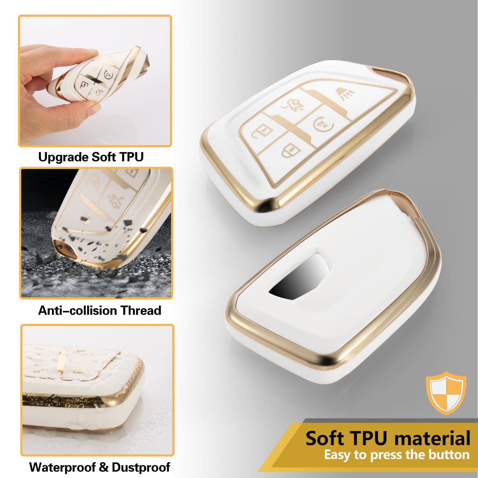 Ctrinews For Cadillac Key Fob Cover With Metal Braided Rope Keychain, Upgraded Soft Case For 2020-Up Ct4 Ct5 Ct6 Xts Xt4 Xt5 Ats