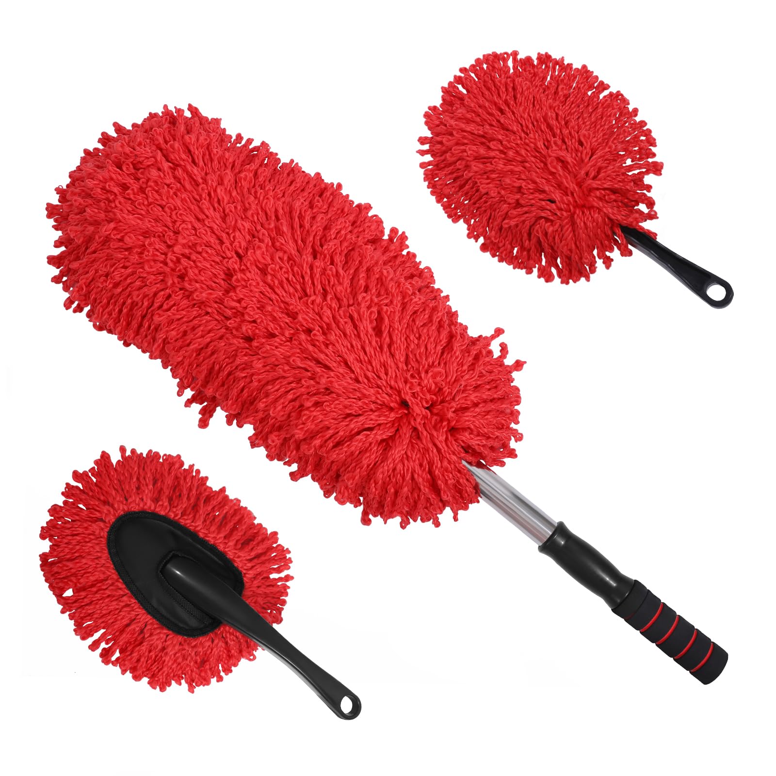 IPELY 3 Pack Large Red Microfiber Car Duster Exterior Scratch Free with Extendable, Car Duster Interior Multipurpose dust Cleani