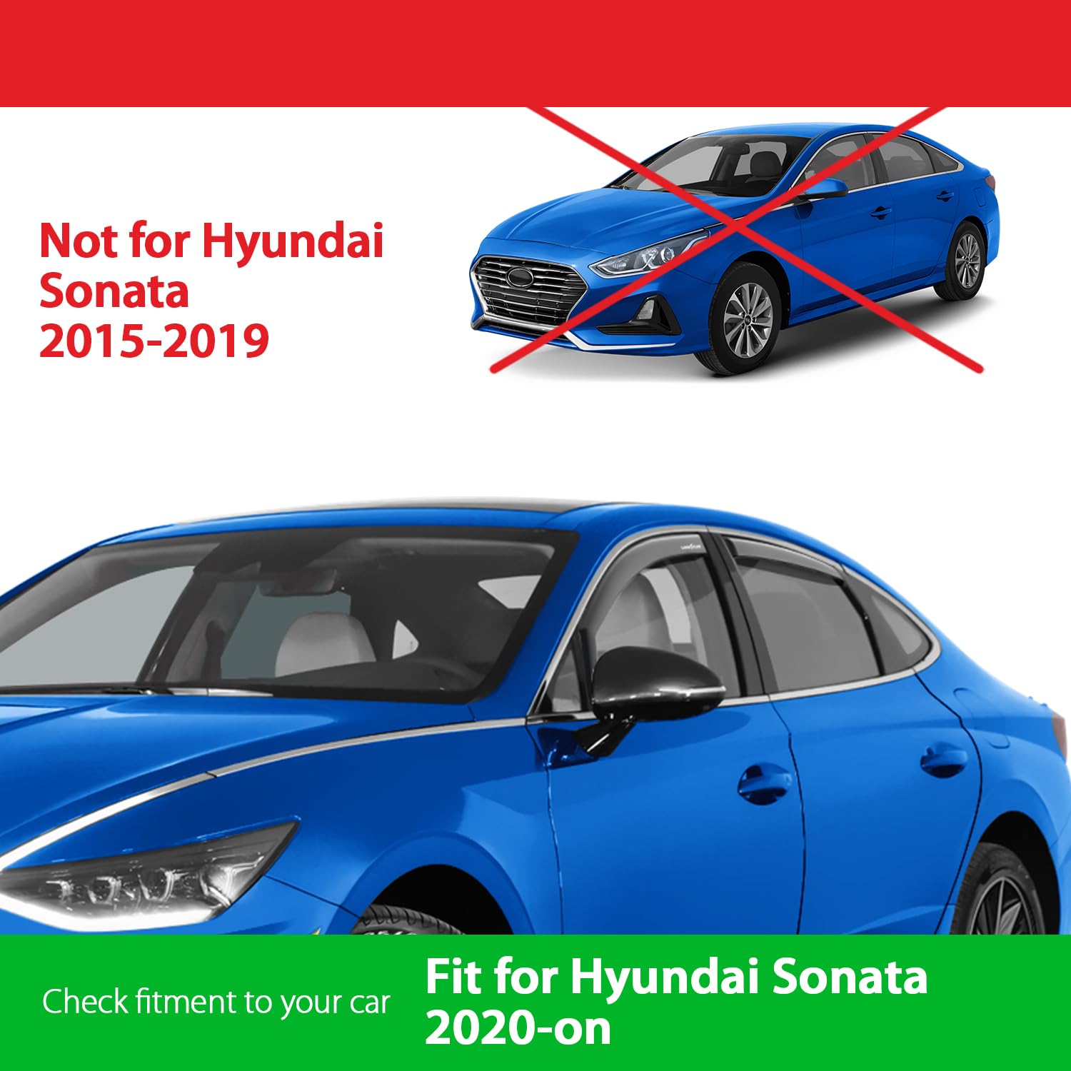 Goodyear Shatterproof In-Channel Window Deflectors For Hyundai Sonata 2020-2025, Rain Guards, Window Visors For Cars, Vent Defle