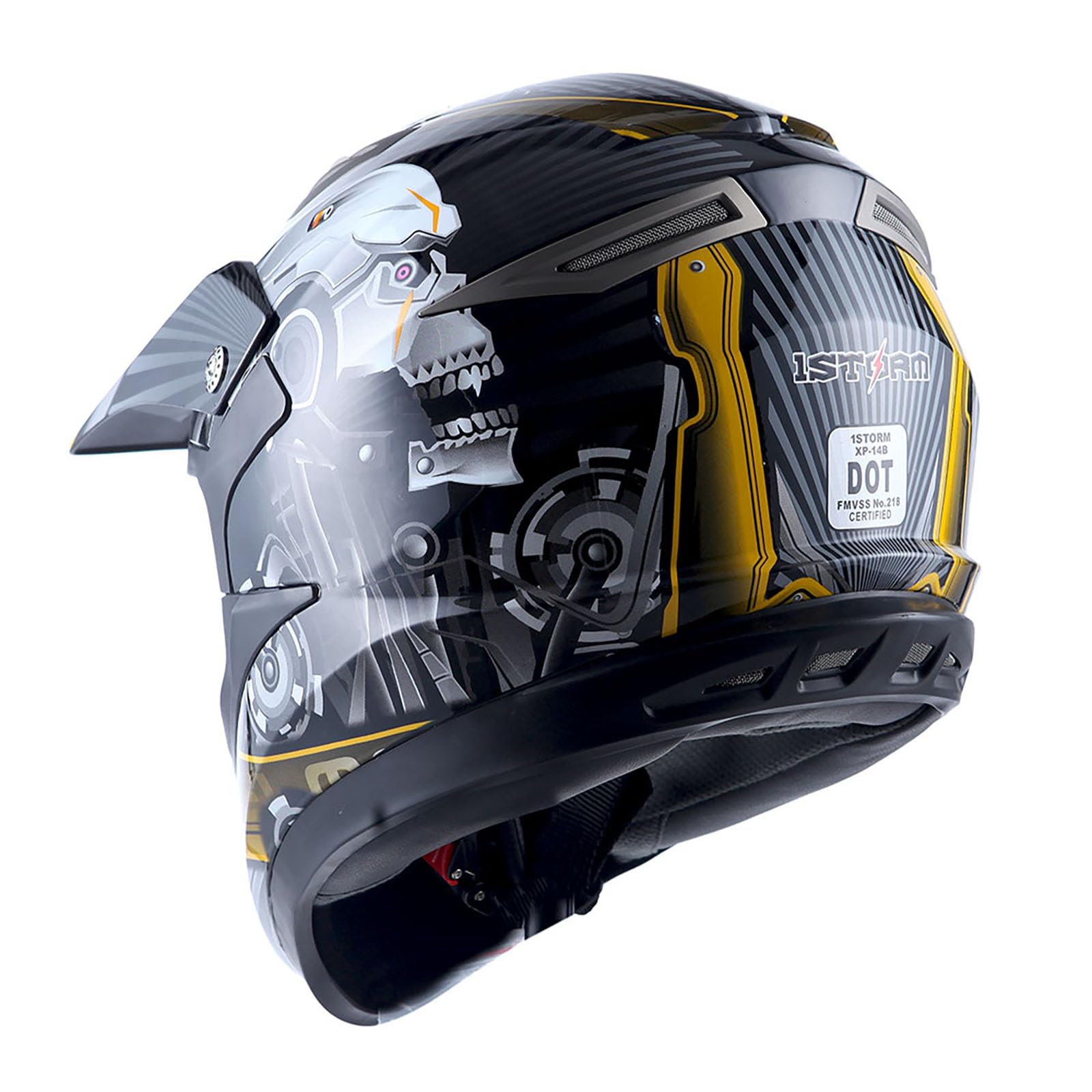 1Storm Adult Motocross Helmet Off Road Mx Bmx Atv Dirt Bike Mechanic Hgxp14B Skull Yellow