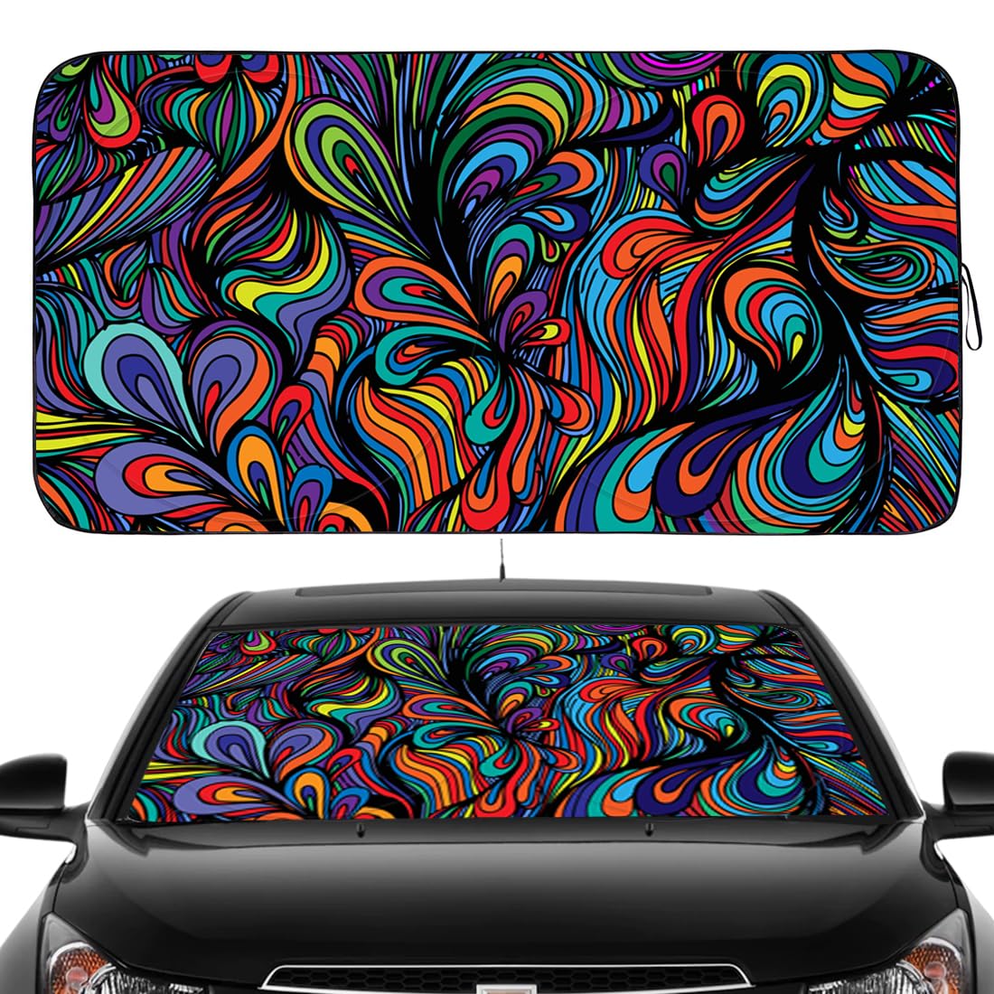 Gven Car Windshield Sun Shade, Artistic Design Car Shade Foldable Windshield Sun Visor Heat-Reflective Sunshade for Summer (Abst