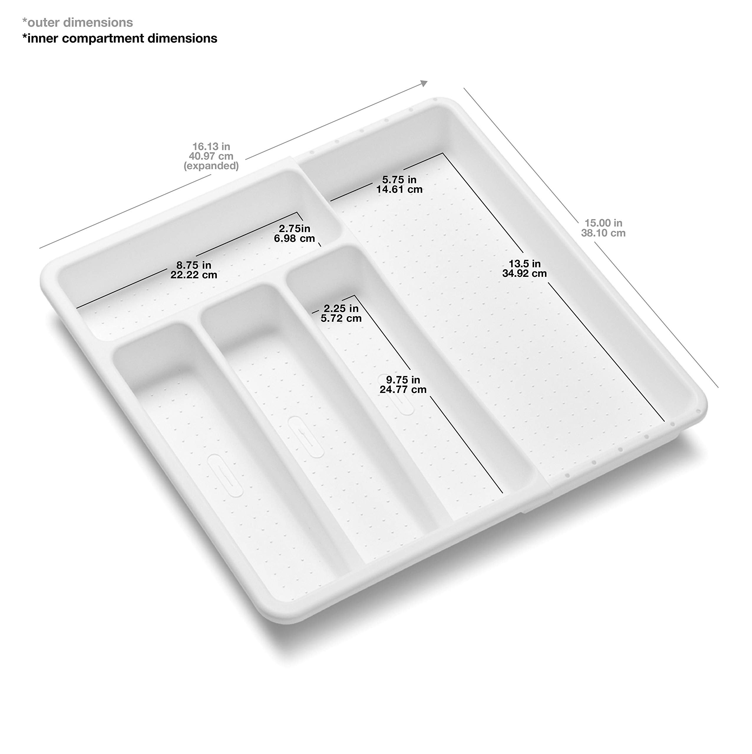 Madesmart 4 Comp Opp Organizer, Expandable Small Silverware Tray, White