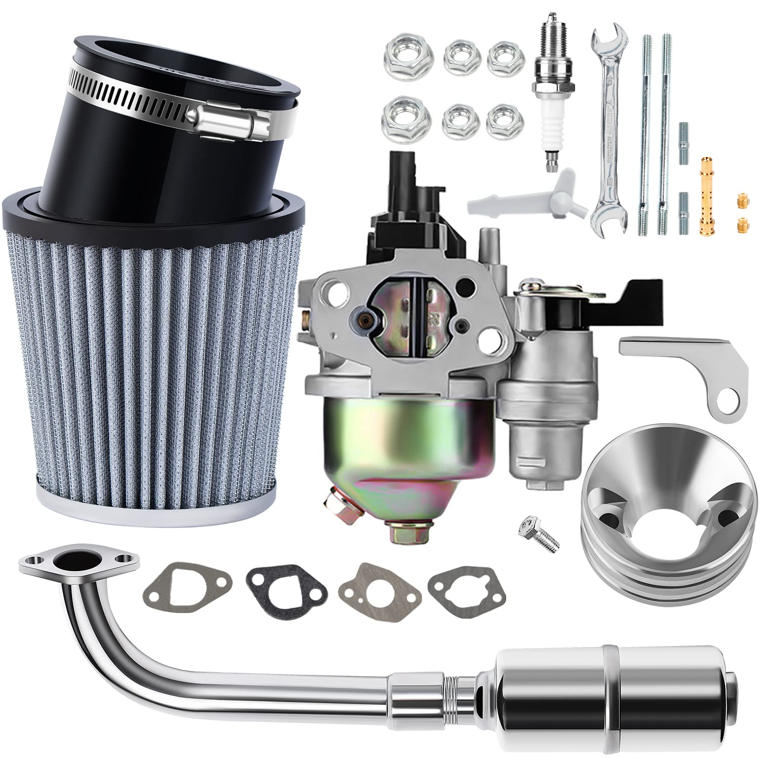 SOFO Carburetor Racing 212cc Performance Kit with Air Filter Exhaust Pipe for 212cc Predator Stage 1&2 Kit 196cc 6.5HP GX160 BT2